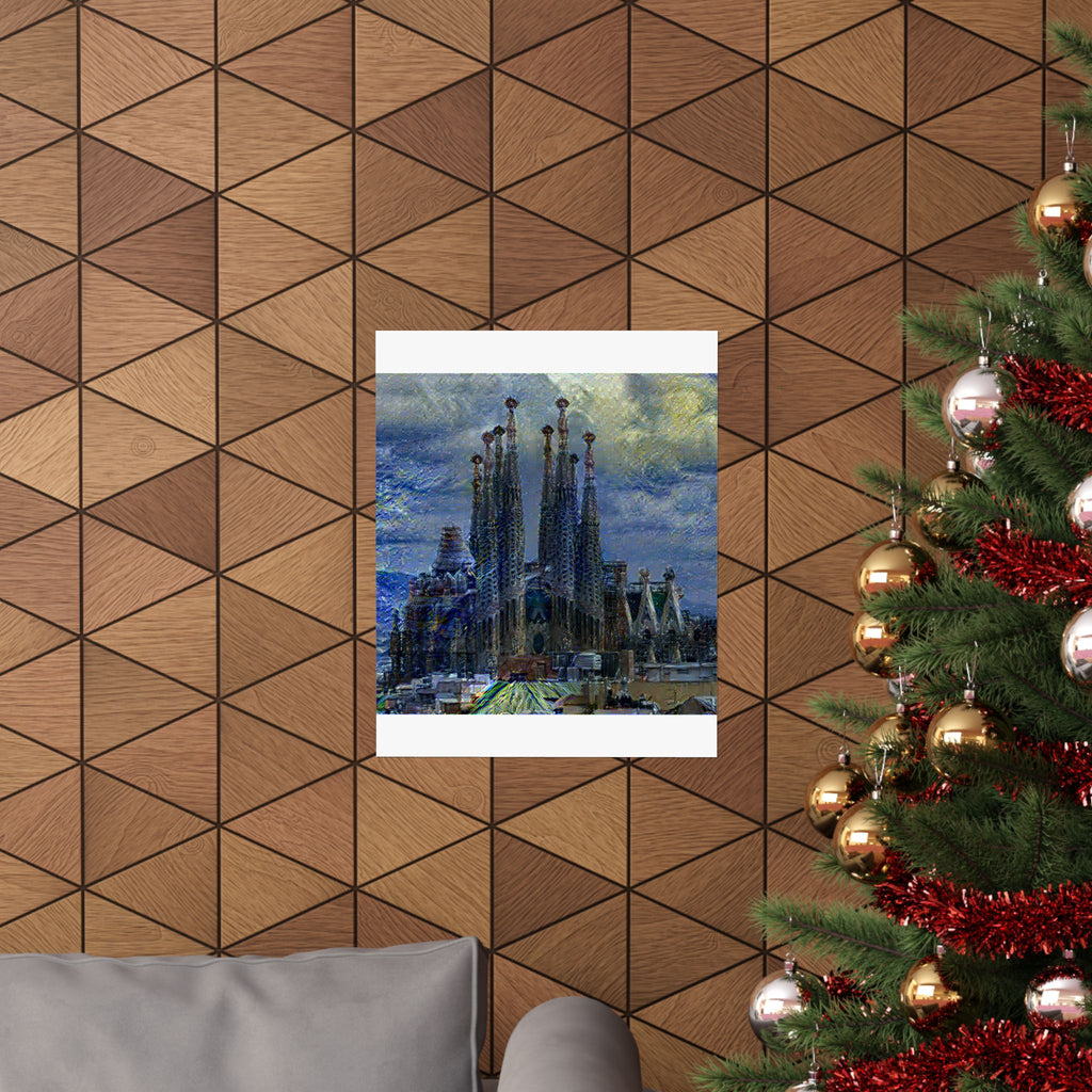 Sagrada Familia in Starry Night Style - Poster Print
