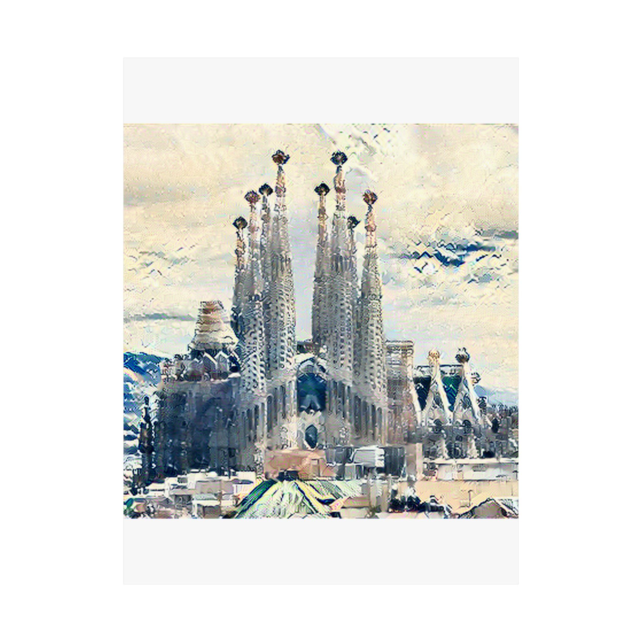Sagrada Familia in Great Wave Style - Poster Print