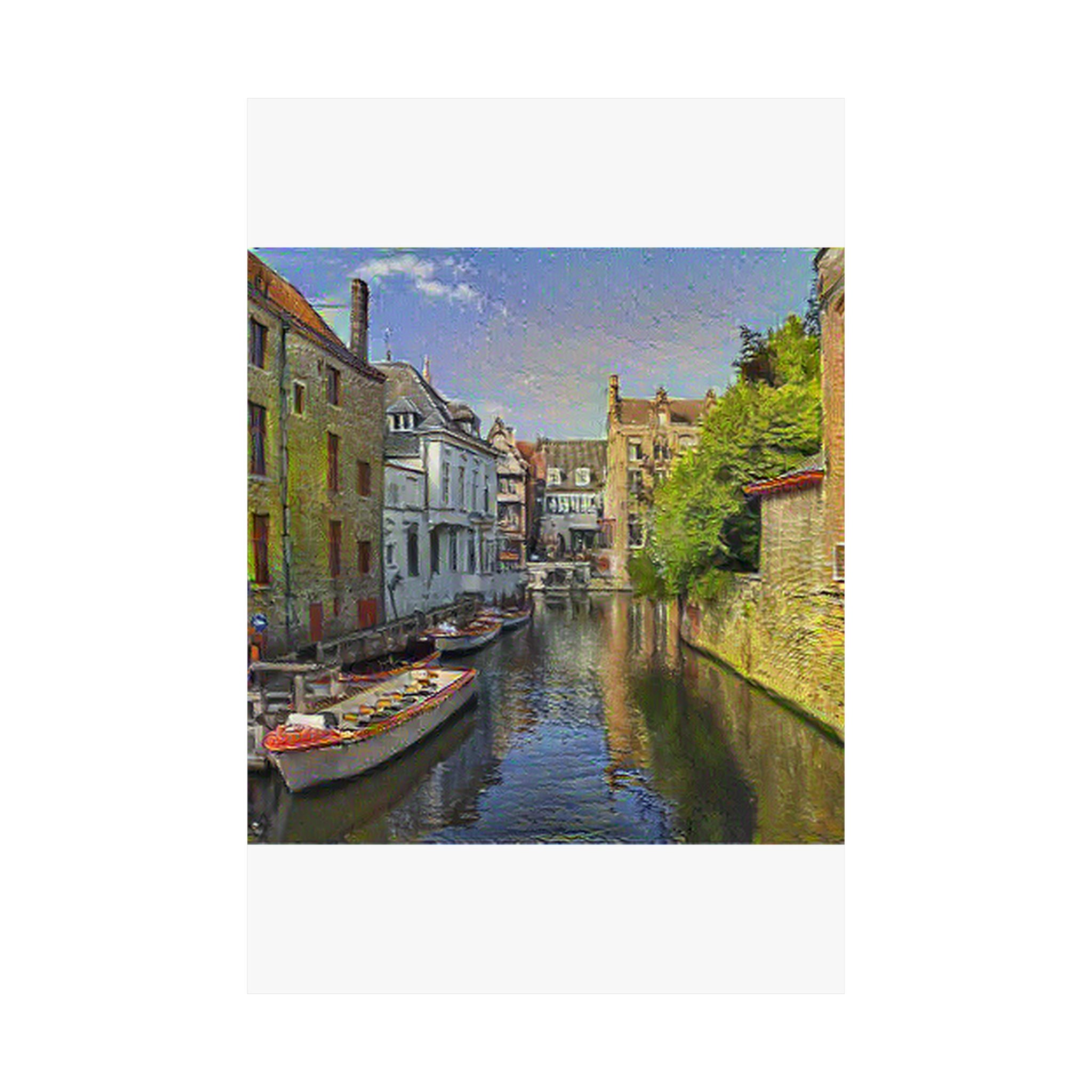 Bruges Medieval Center in Cafe Terrace at Night Style | Vincent van Gogh Inspired Art