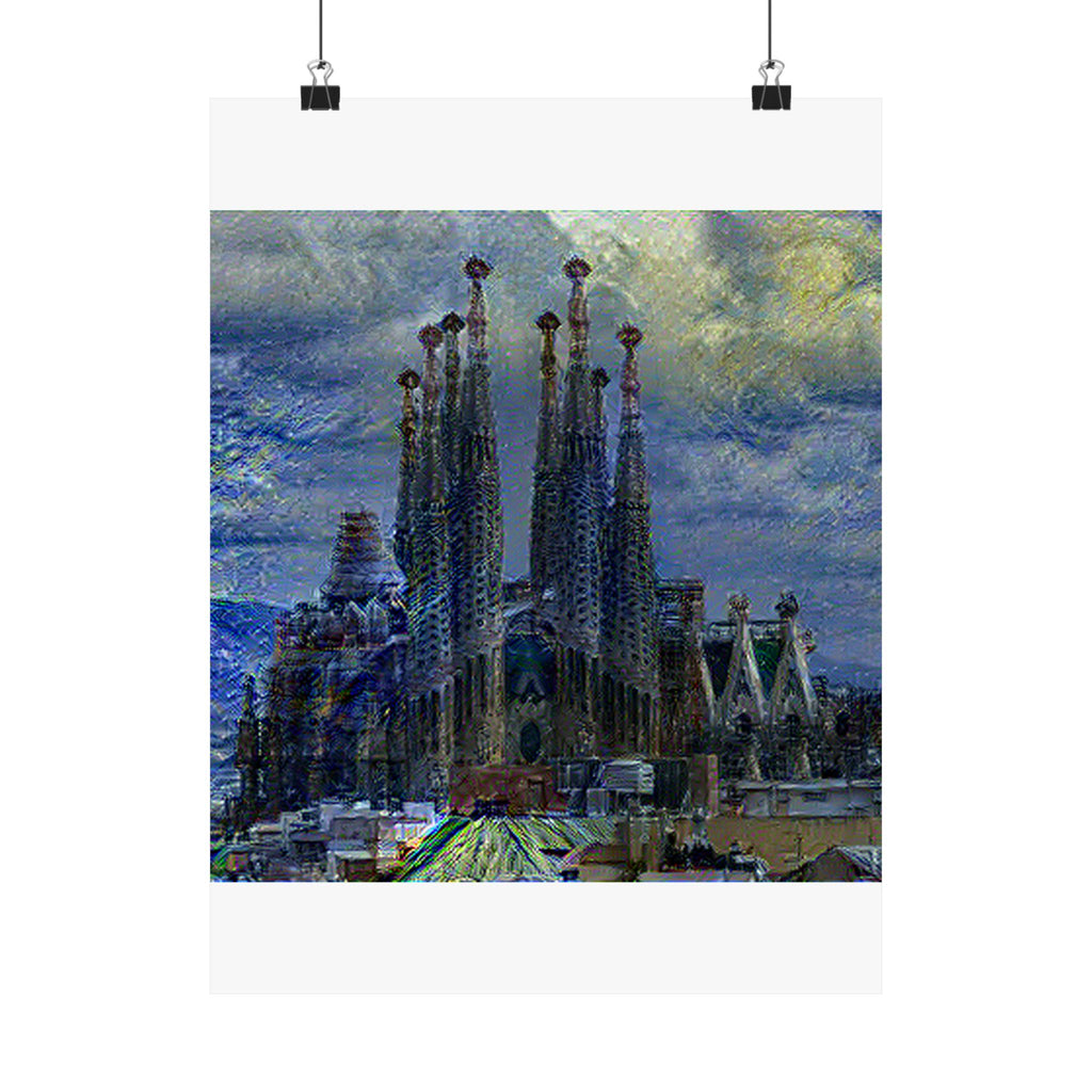 Sagrada Familia in Starry Night Style - Poster Print