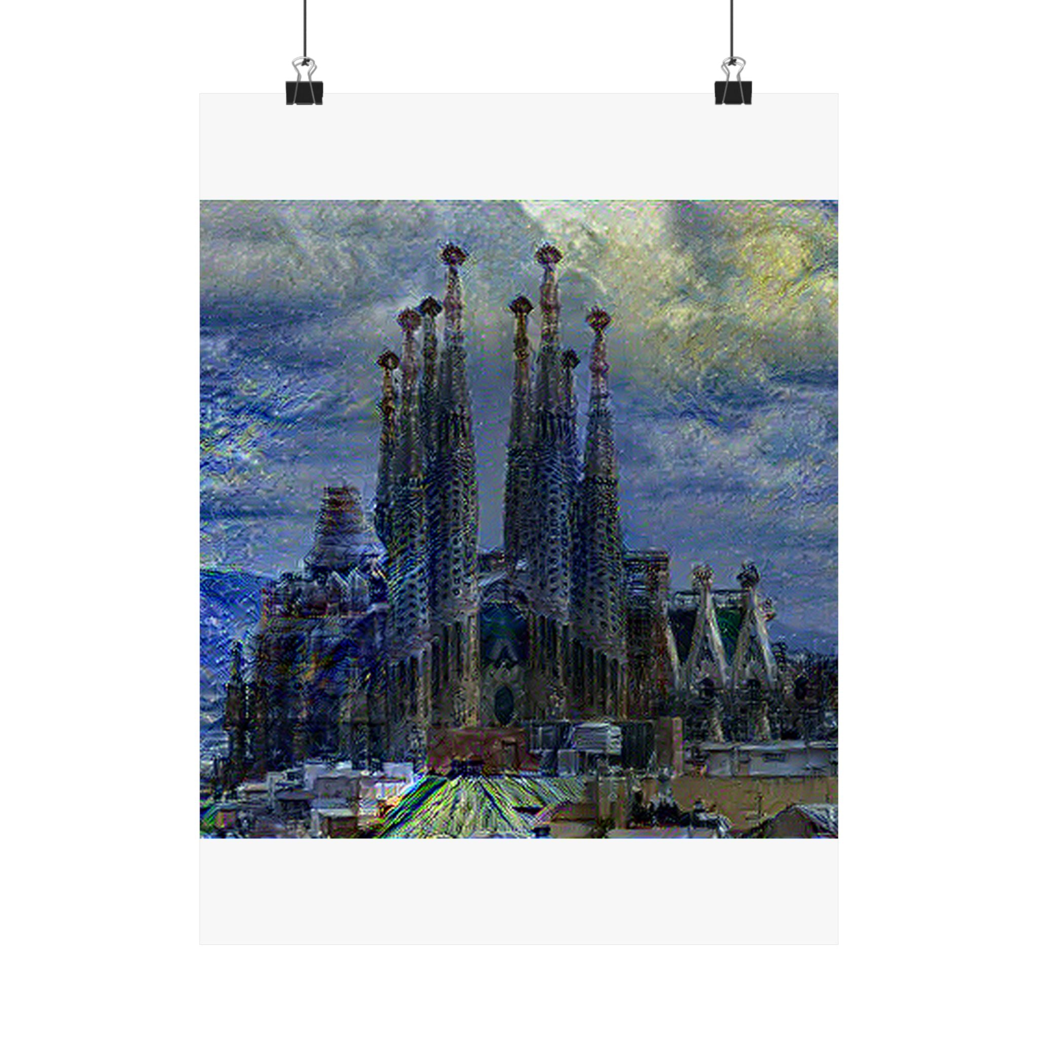 Sagrada Familia in Starry Night Style - Poster Print