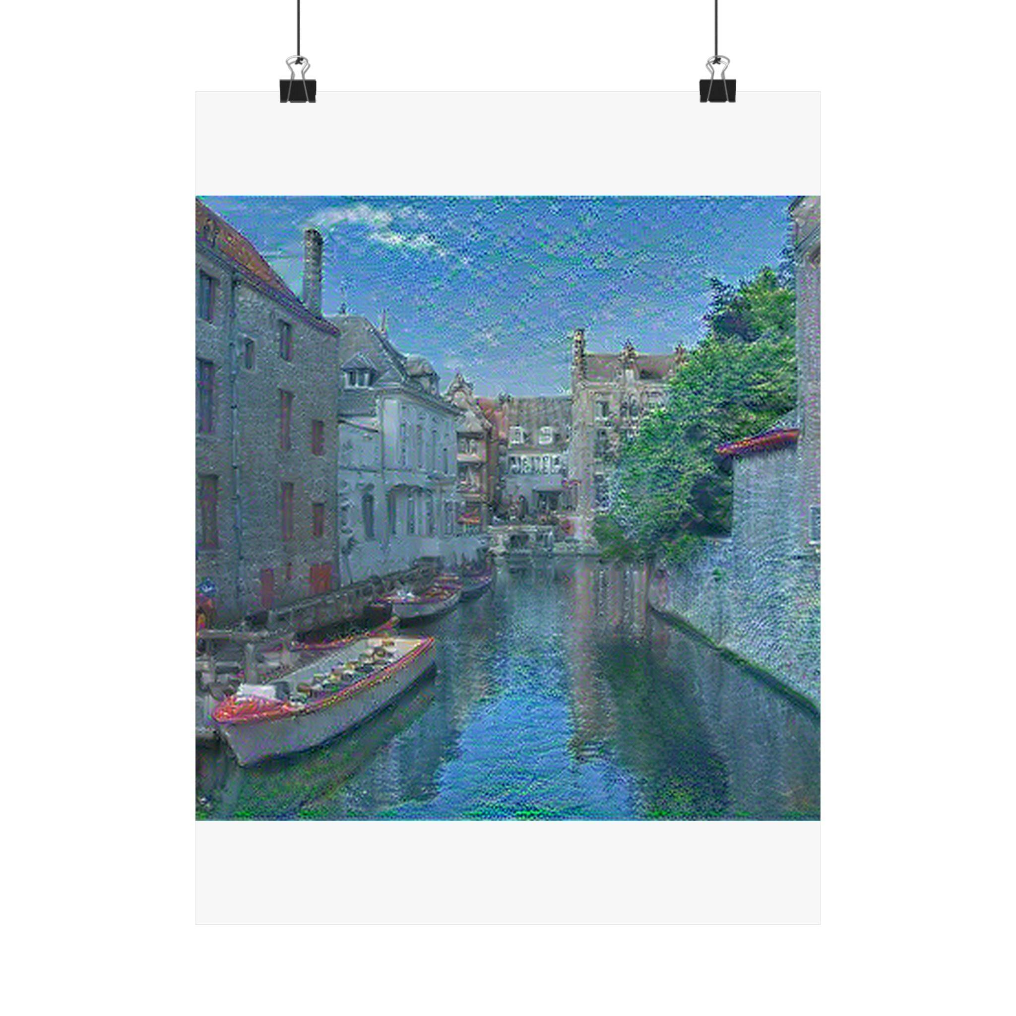 Bruges Medieval Center in Water Lilies Style | Claude Monet Inspired Art