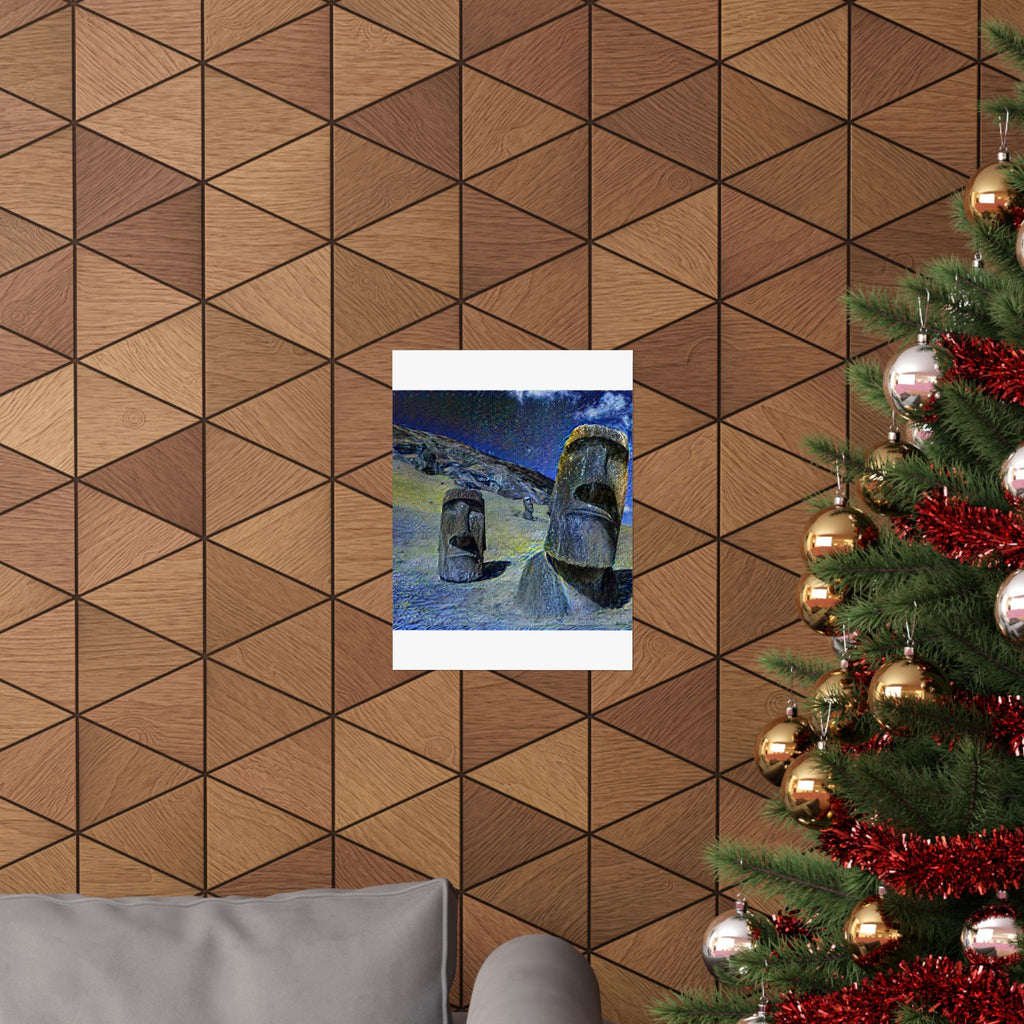 Moai in Starry Night Style - Poster Print