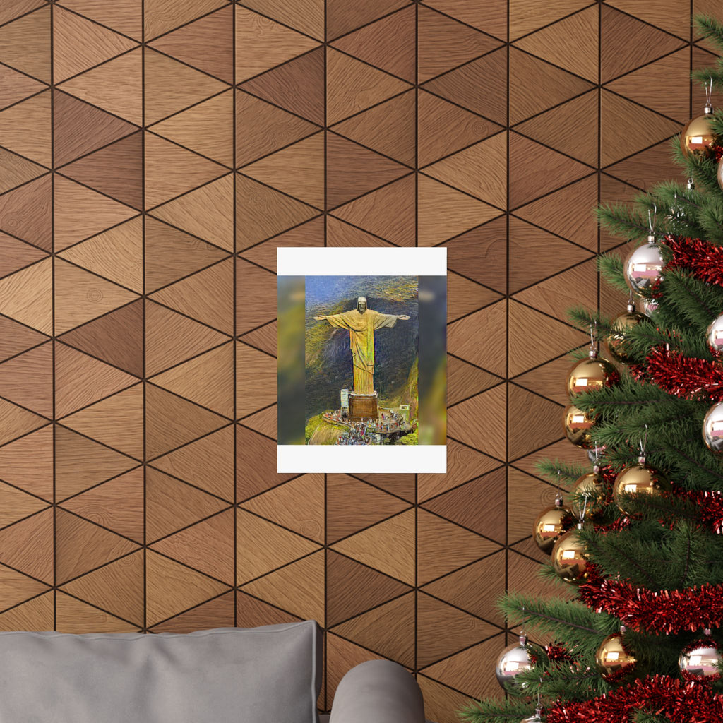 Christ the Redeemer in Cafe Terrace at Night Style - Art Poster Print