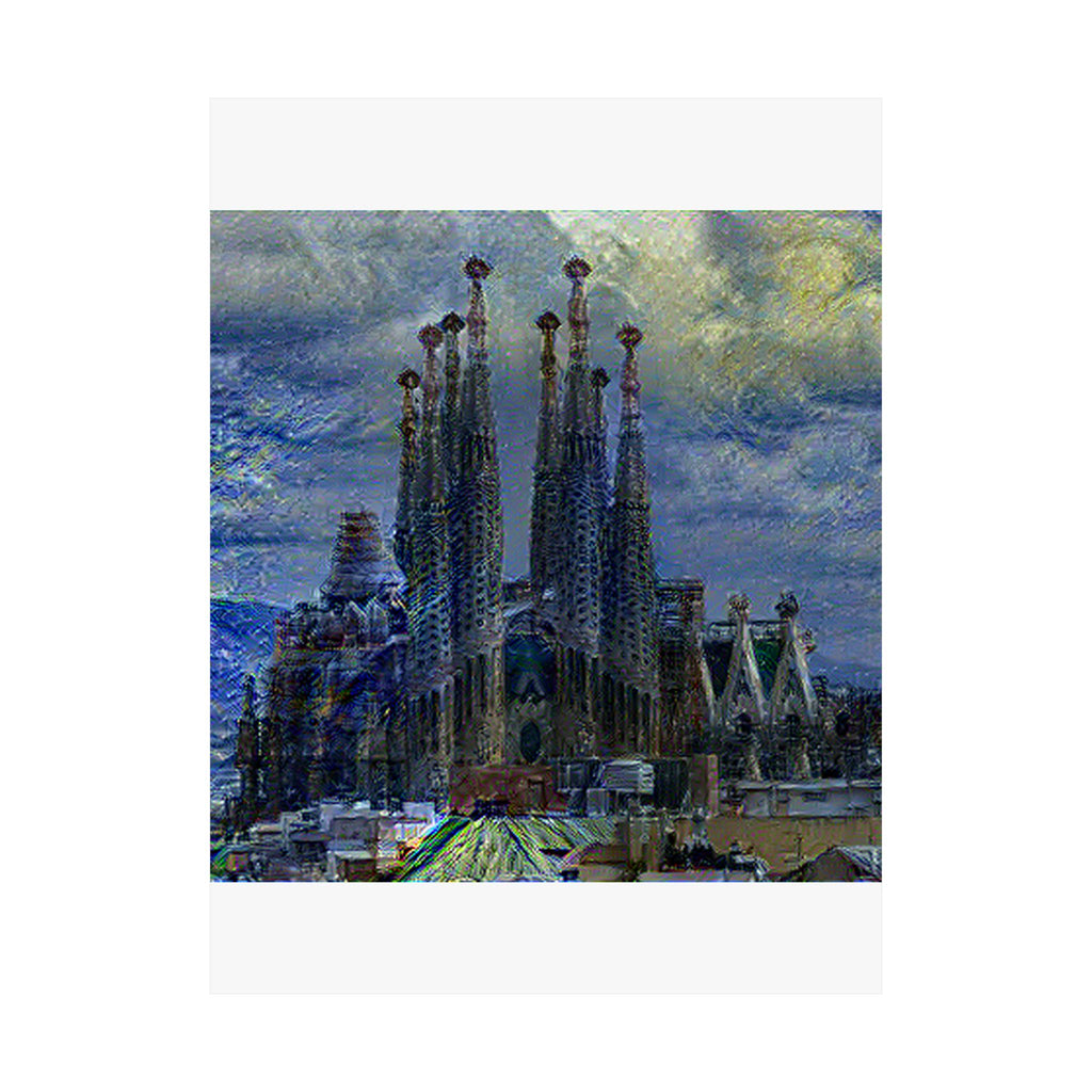 Sagrada Familia in Starry Night Style - Poster Print
