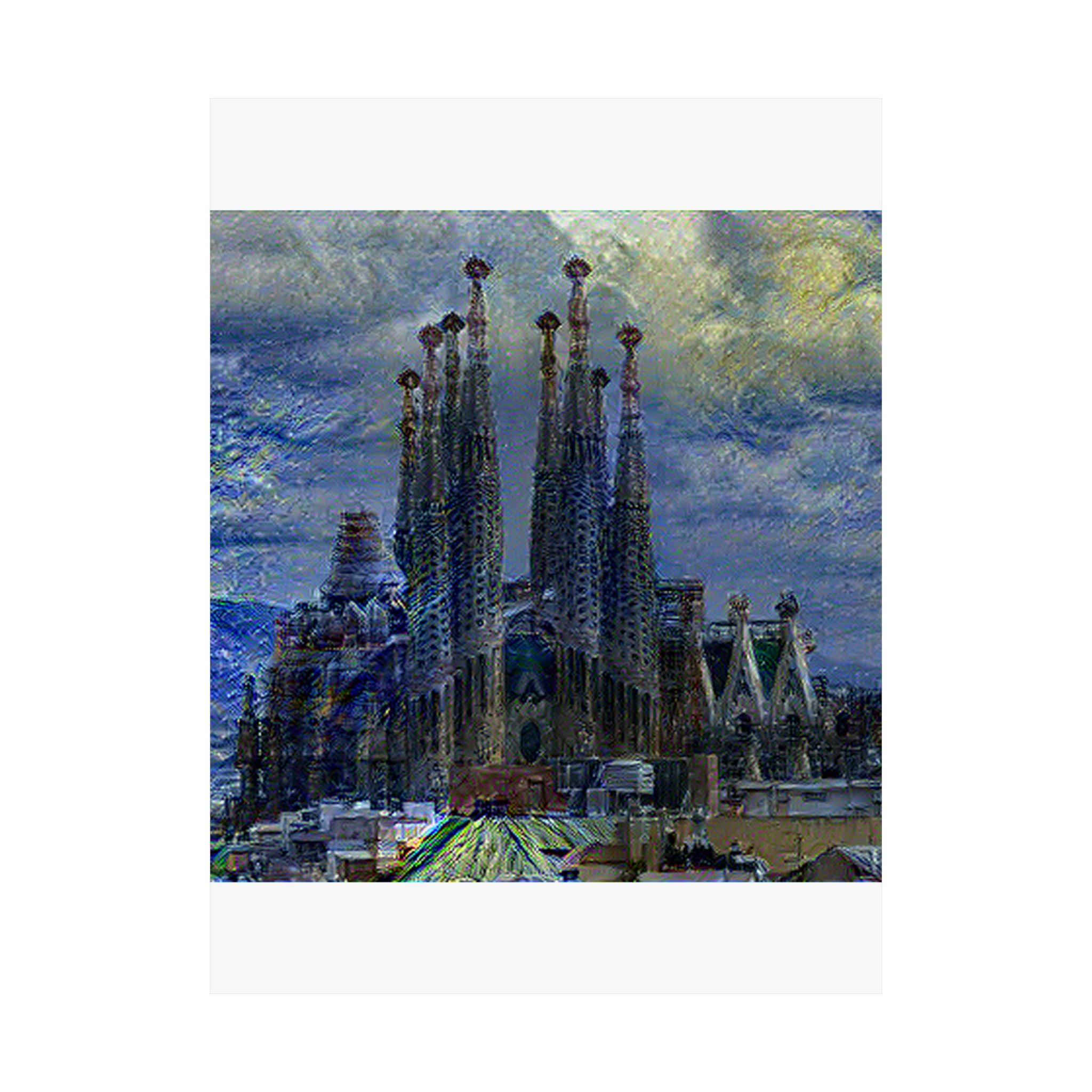 Sagrada Familia in Starry Night Style - Poster Print