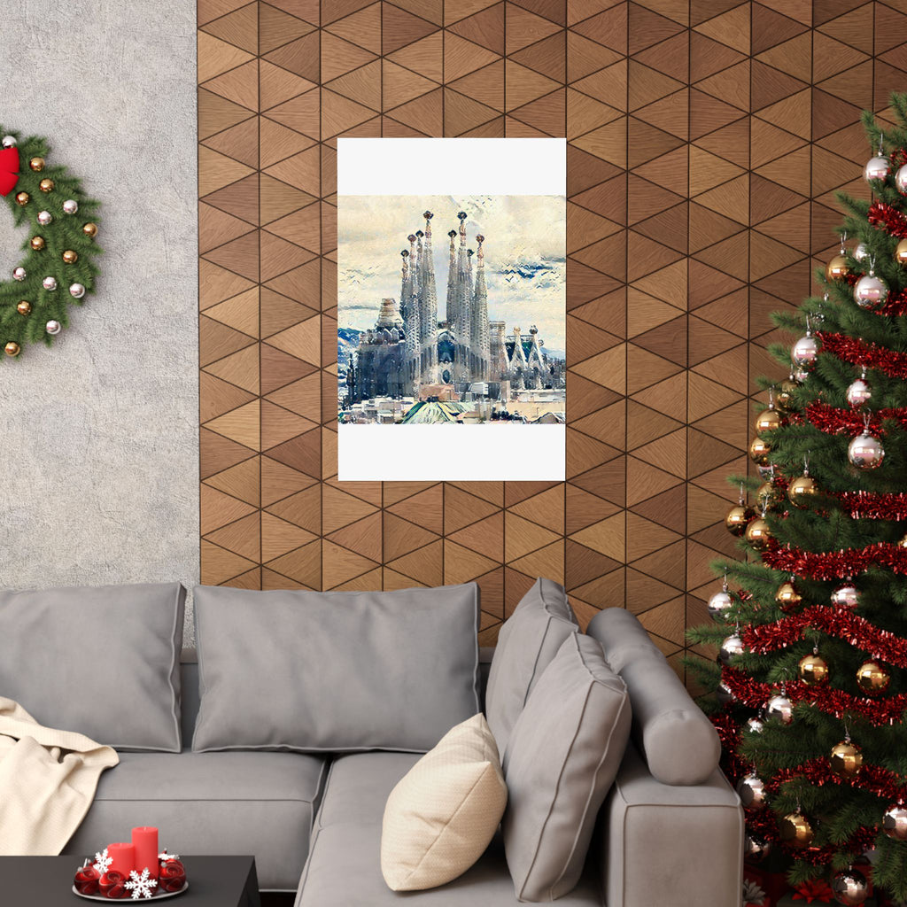 Sagrada Familia in Great Wave Style - Poster Print