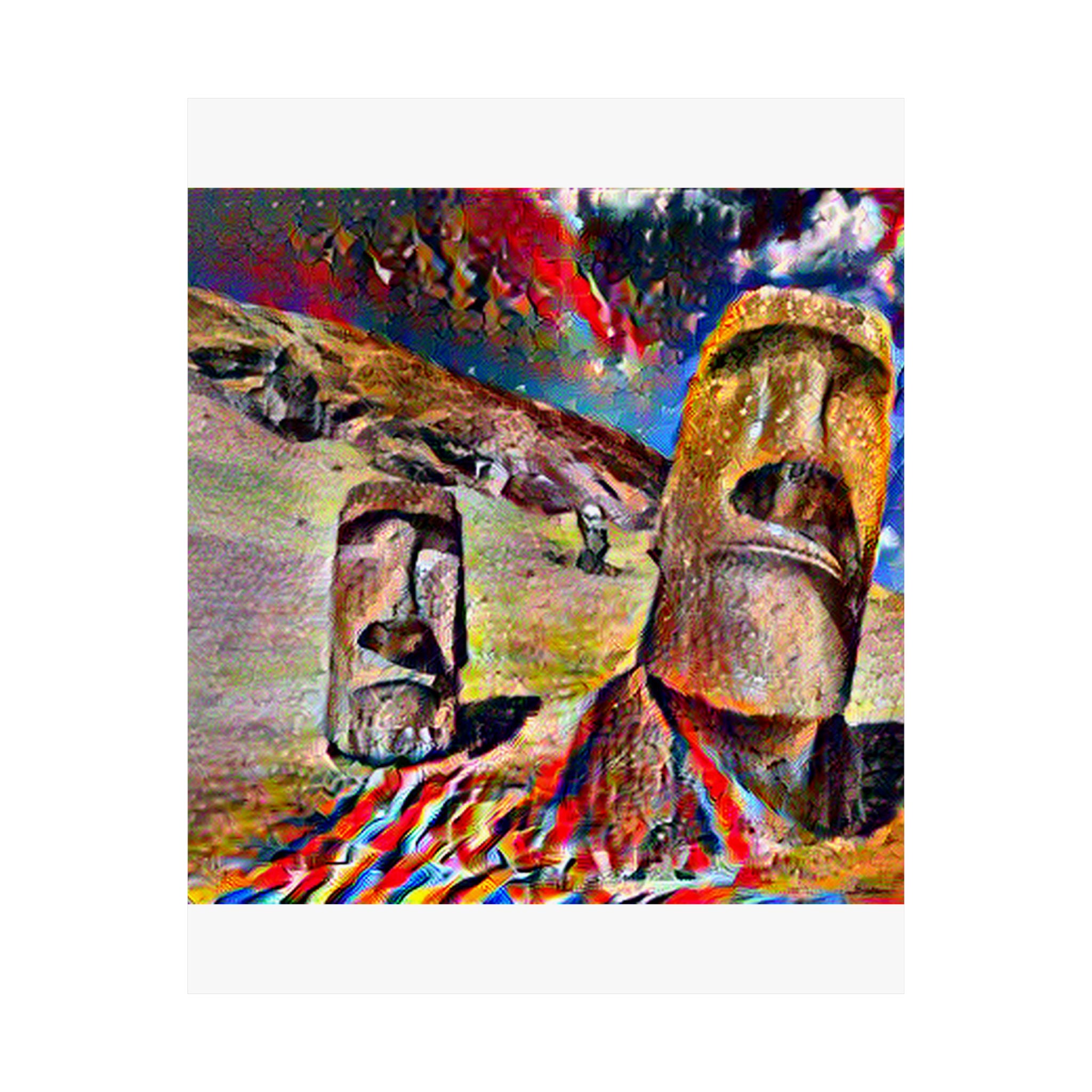 Moai Statues in Composition VII Style | Wassily Kandinsky Inspired Art