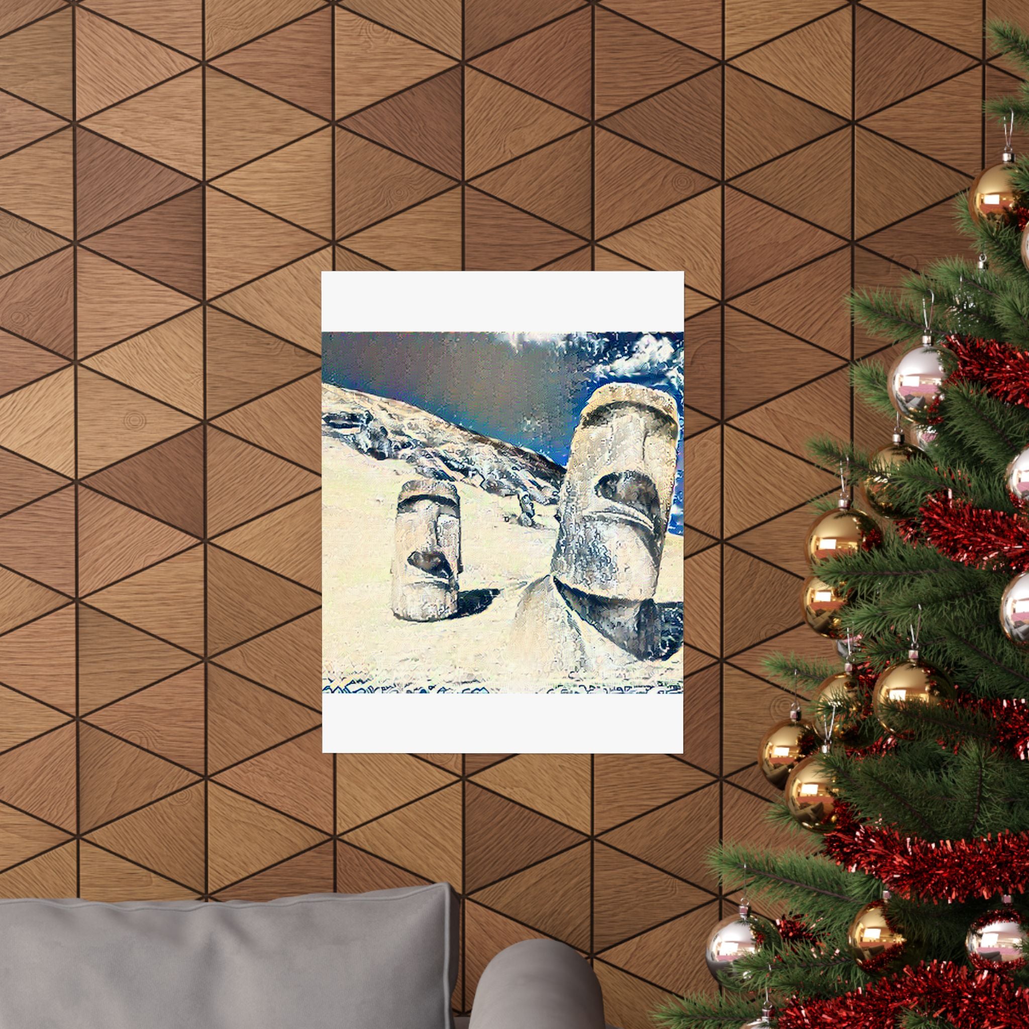 Moai in Great Wave Style - Poster Print