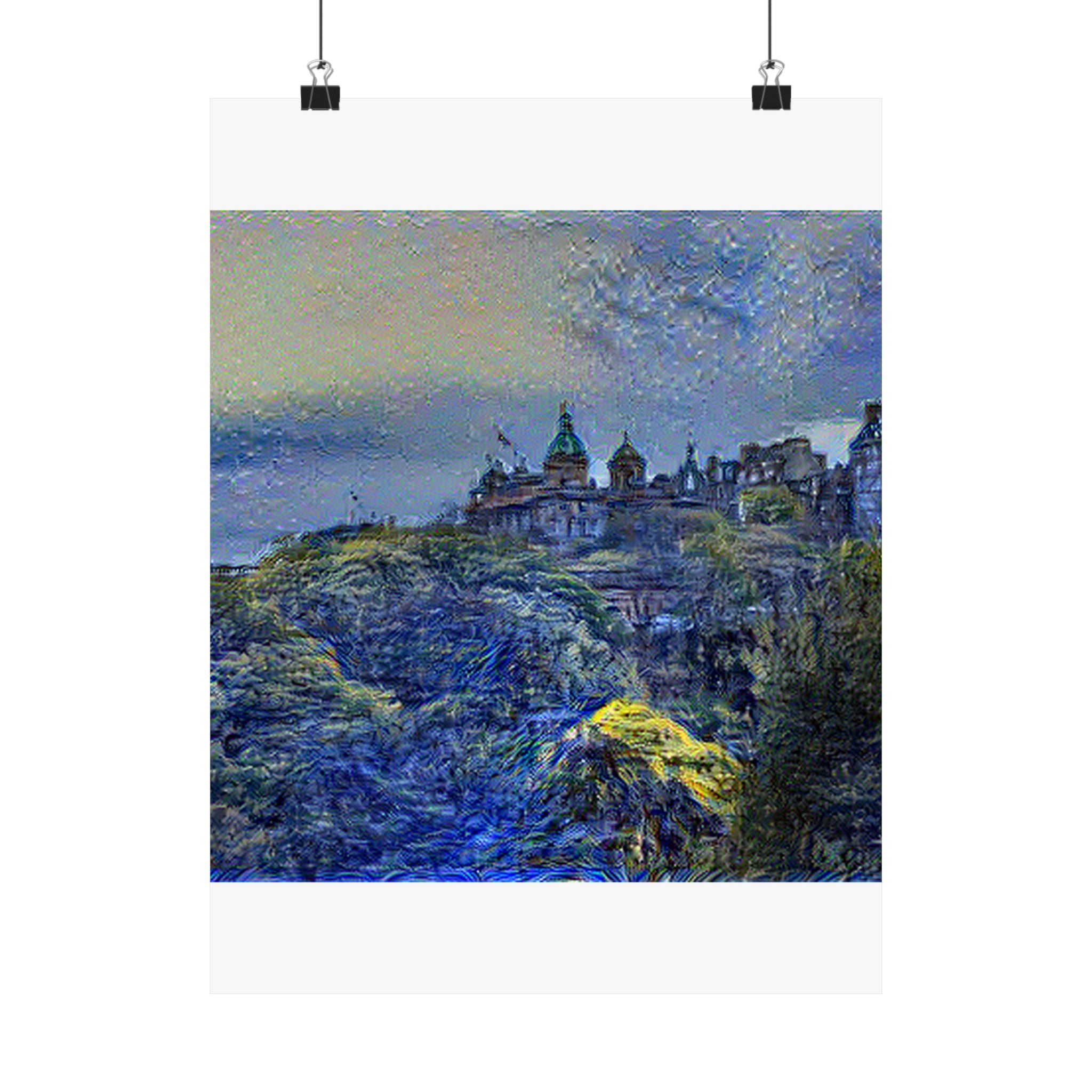 Edinburgh Old Town in Starry Night Style | Vincent van Gogh Inspired Art