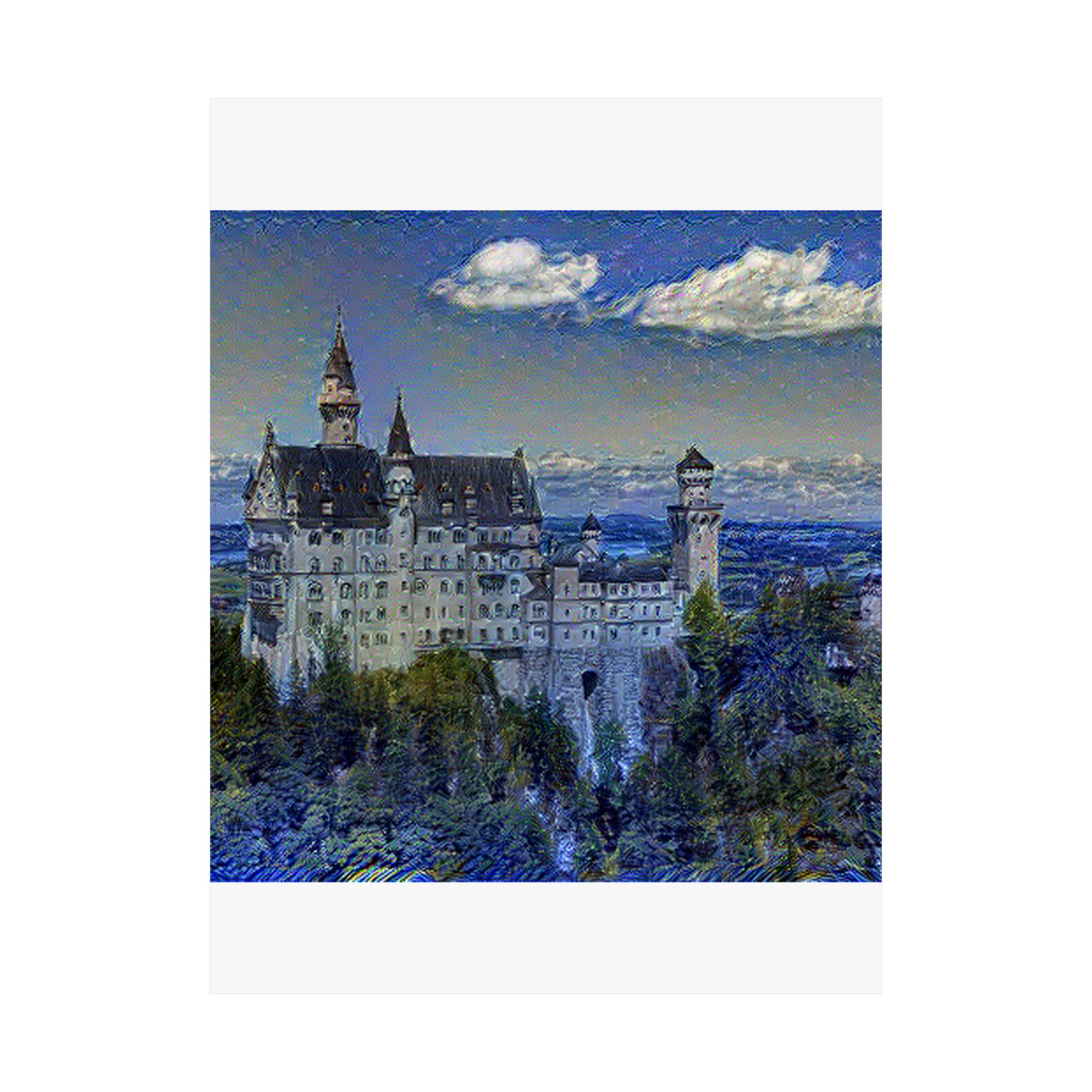 Neuschwanstein Castle in Starry Night Style | Vincent van Gogh Inspired Art