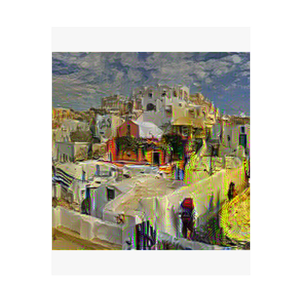 Santorini in Cafe Terrace Style - Poster Print