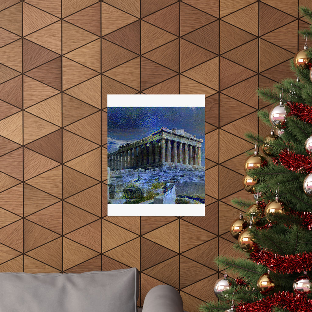 Parthenon in Starry Night Style - Poster Print
