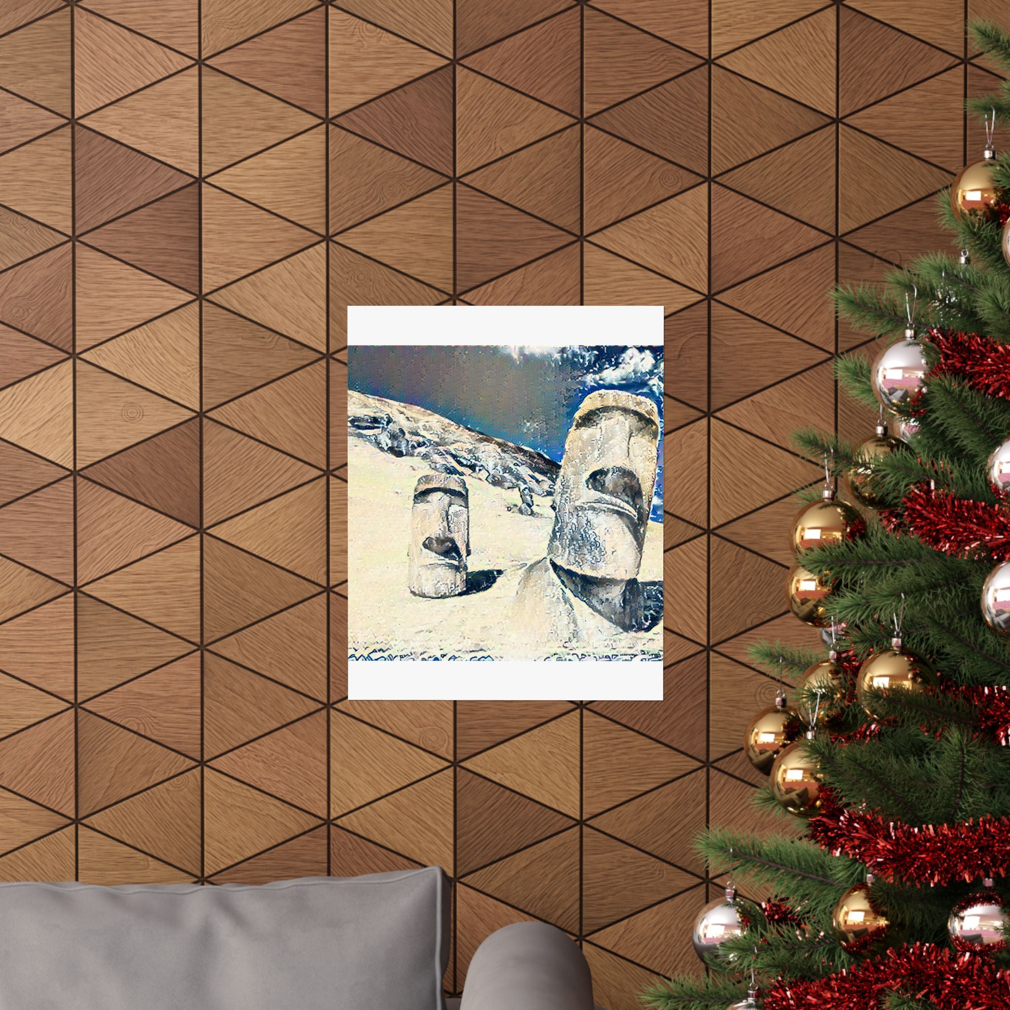 Moai in Great Wave Style - Poster Print