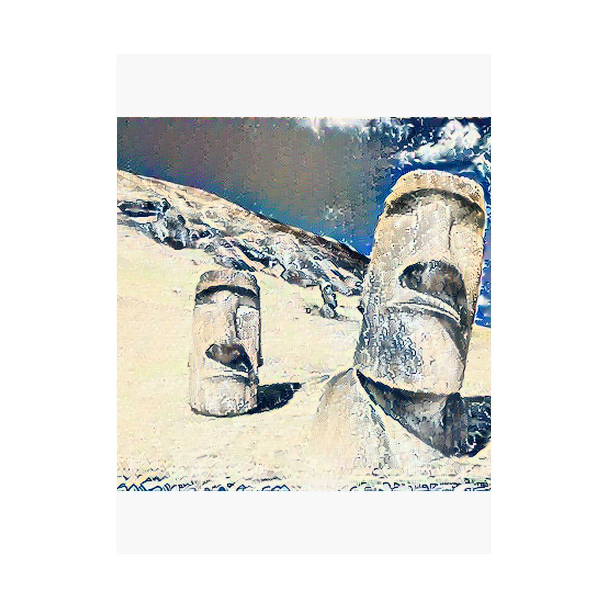 Moai in Great Wave Style - Poster Print