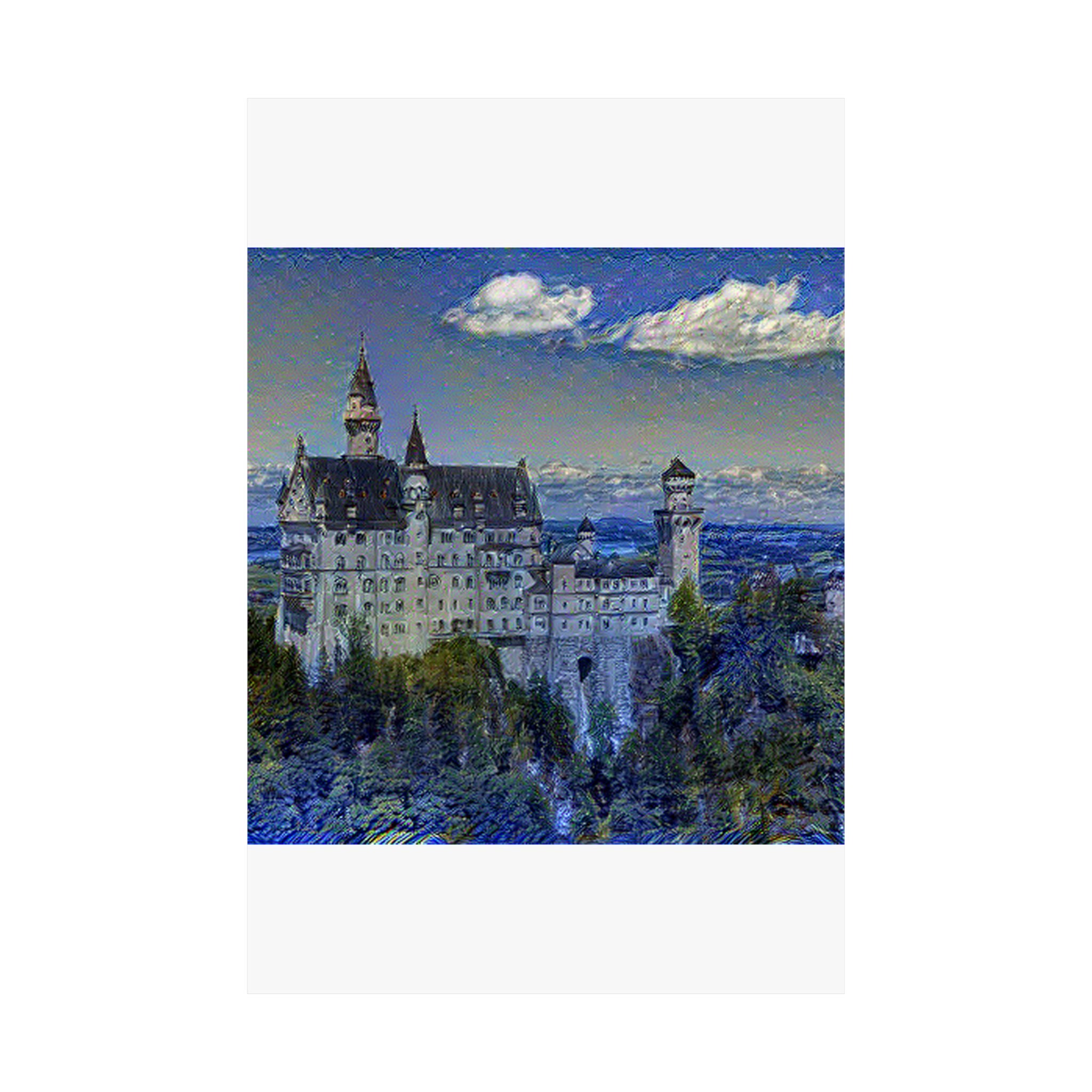 Neuschwanstein Castle in Starry Night Style | Vincent van Gogh Inspired Art
