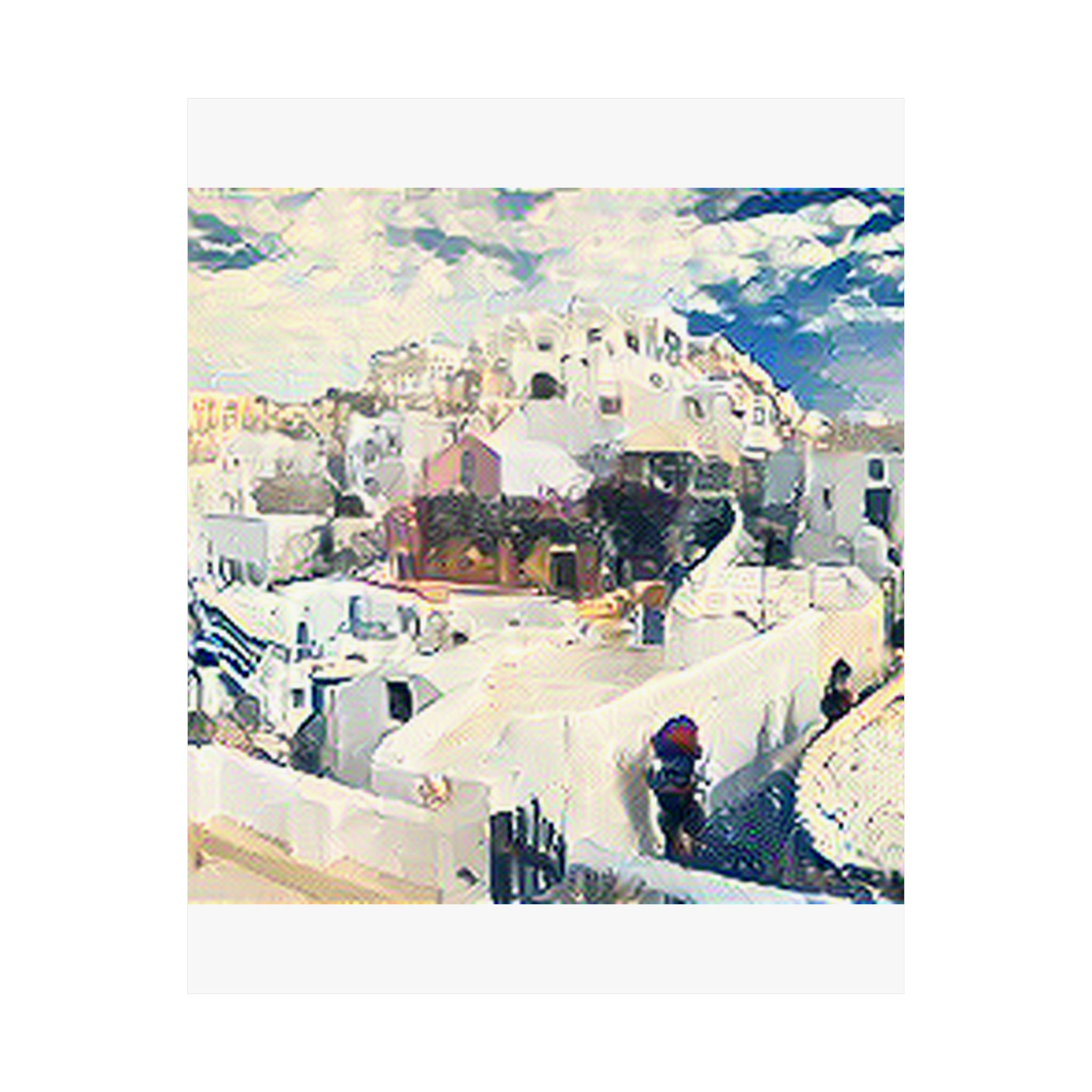 Santorini in The Great Wave off Kanagawa Style | Katsushika Hokusai Inspired Art