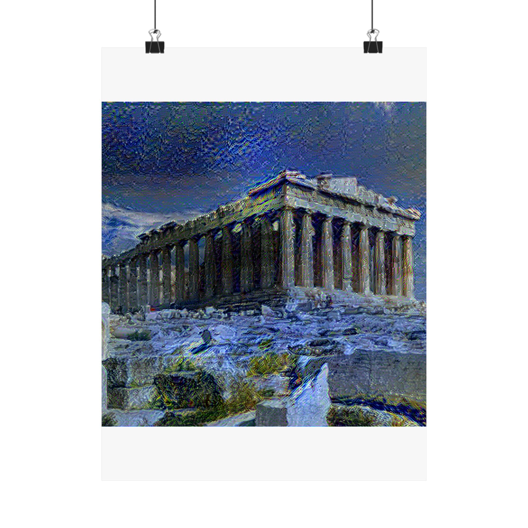 Parthenon in Starry Night Style - Poster Print