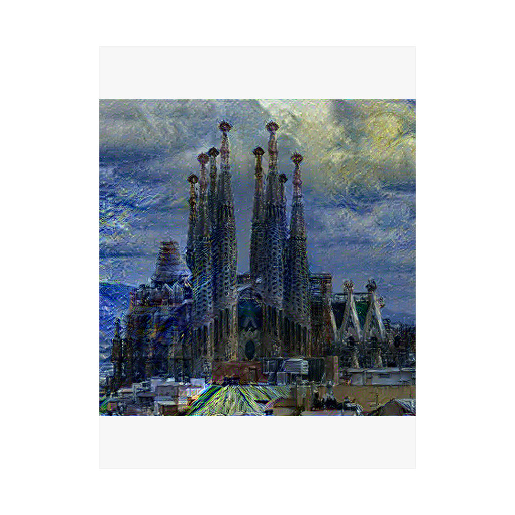 Sagrada Familia in Starry Night Style - Poster Print