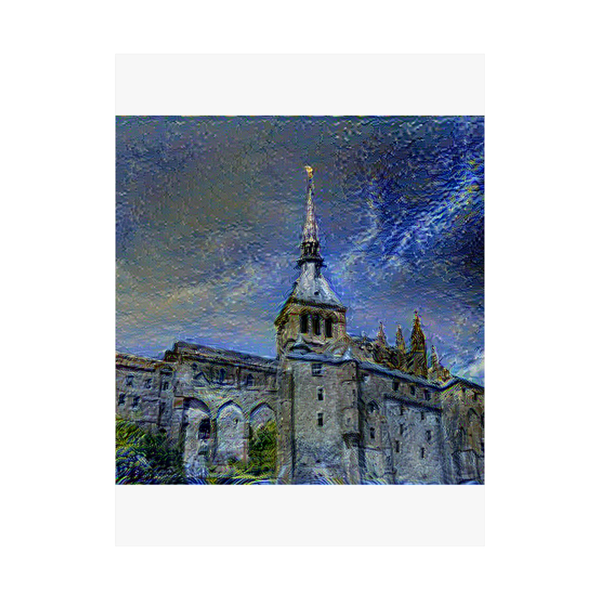 Mont Saint-Michel in Starry Night Style | Vincent van Gogh Inspired Art