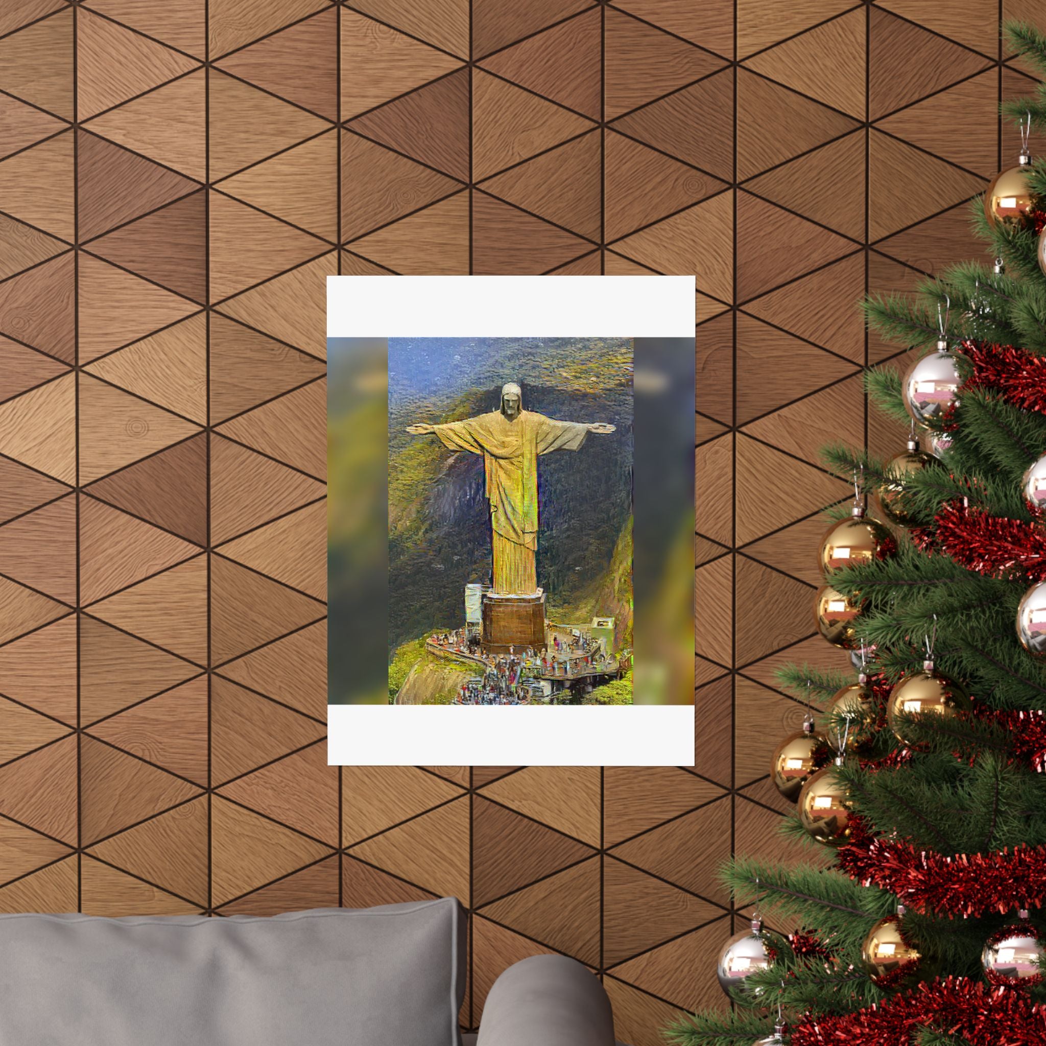 Christ the Redeemer in Cafe Terrace at Night Style - Art Poster Print
