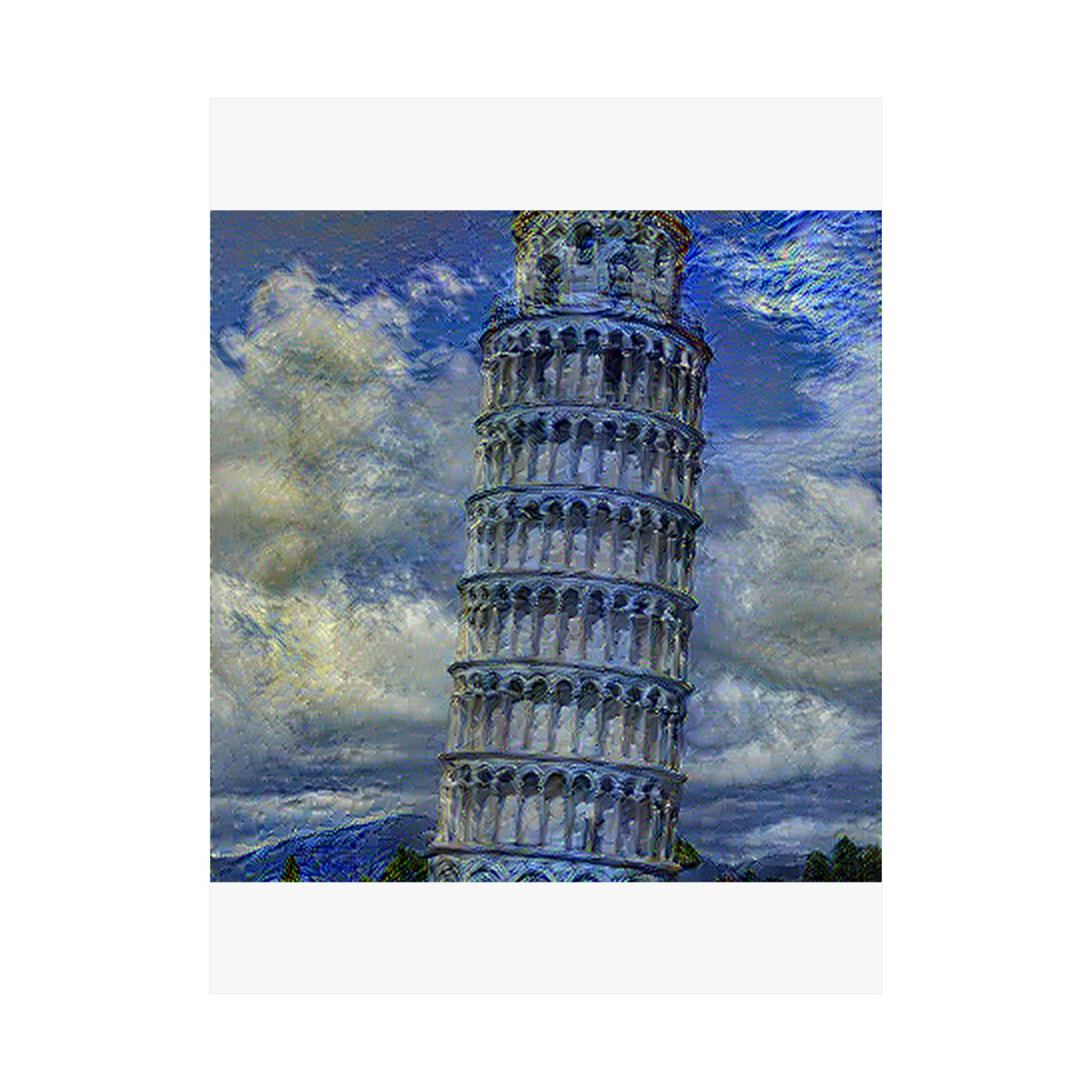Tower Of Pisa in Starry Night Style - Poster Print