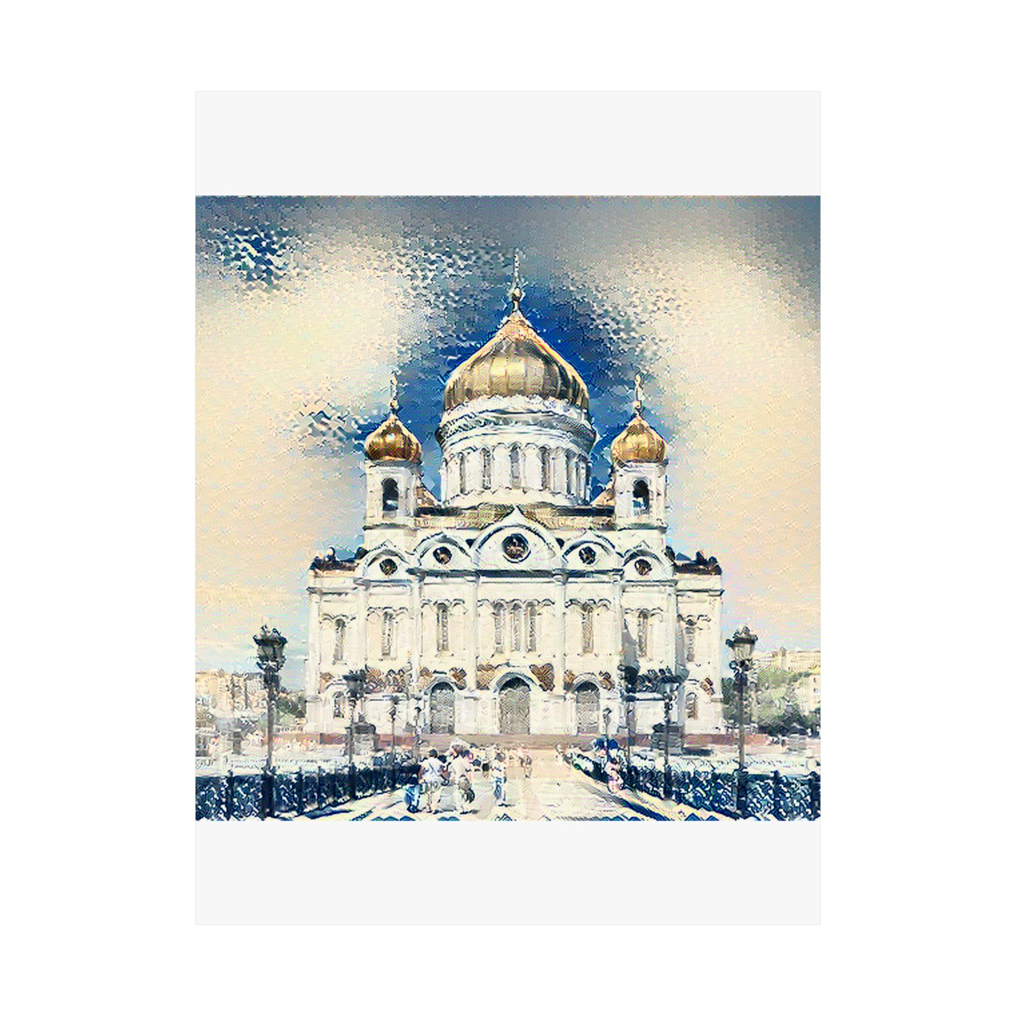 St Basils in Great Wave Style - Poster Print