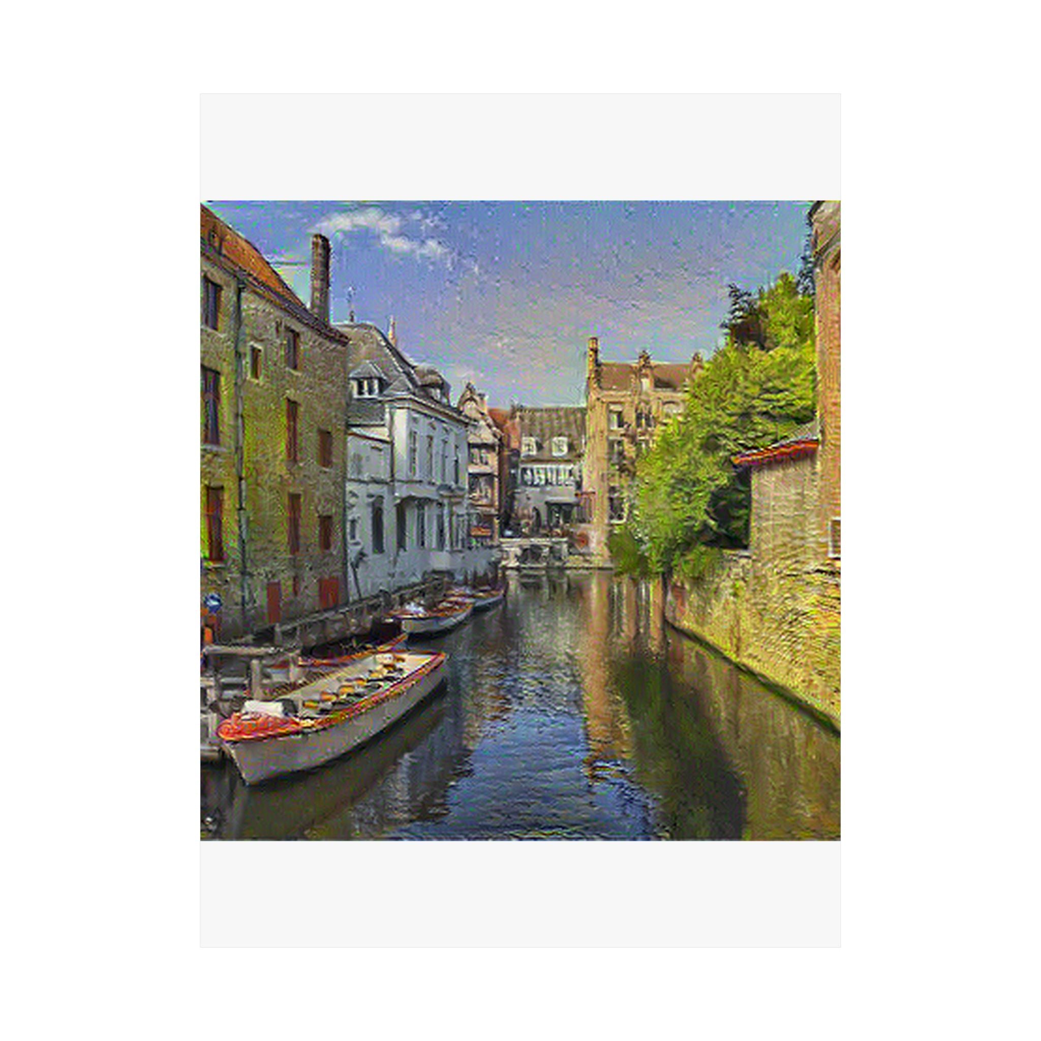 Bruges Medieval Center in Cafe Terrace at Night Style | Vincent van Gogh Inspired Art