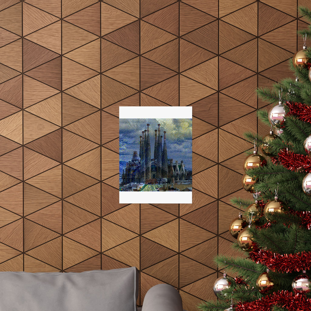 Sagrada Familia in Starry Night Style - Poster Print