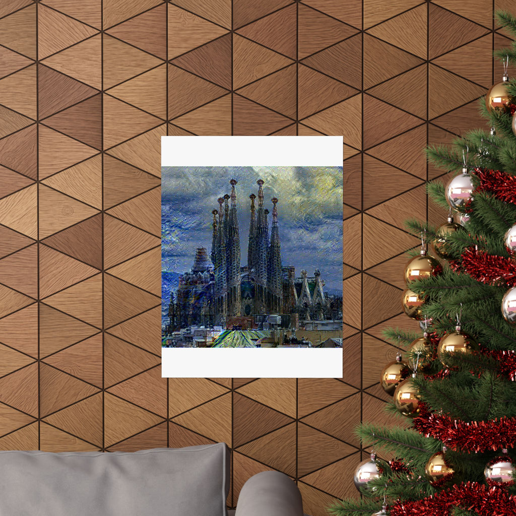 Sagrada Familia in Starry Night Style - Poster Print
