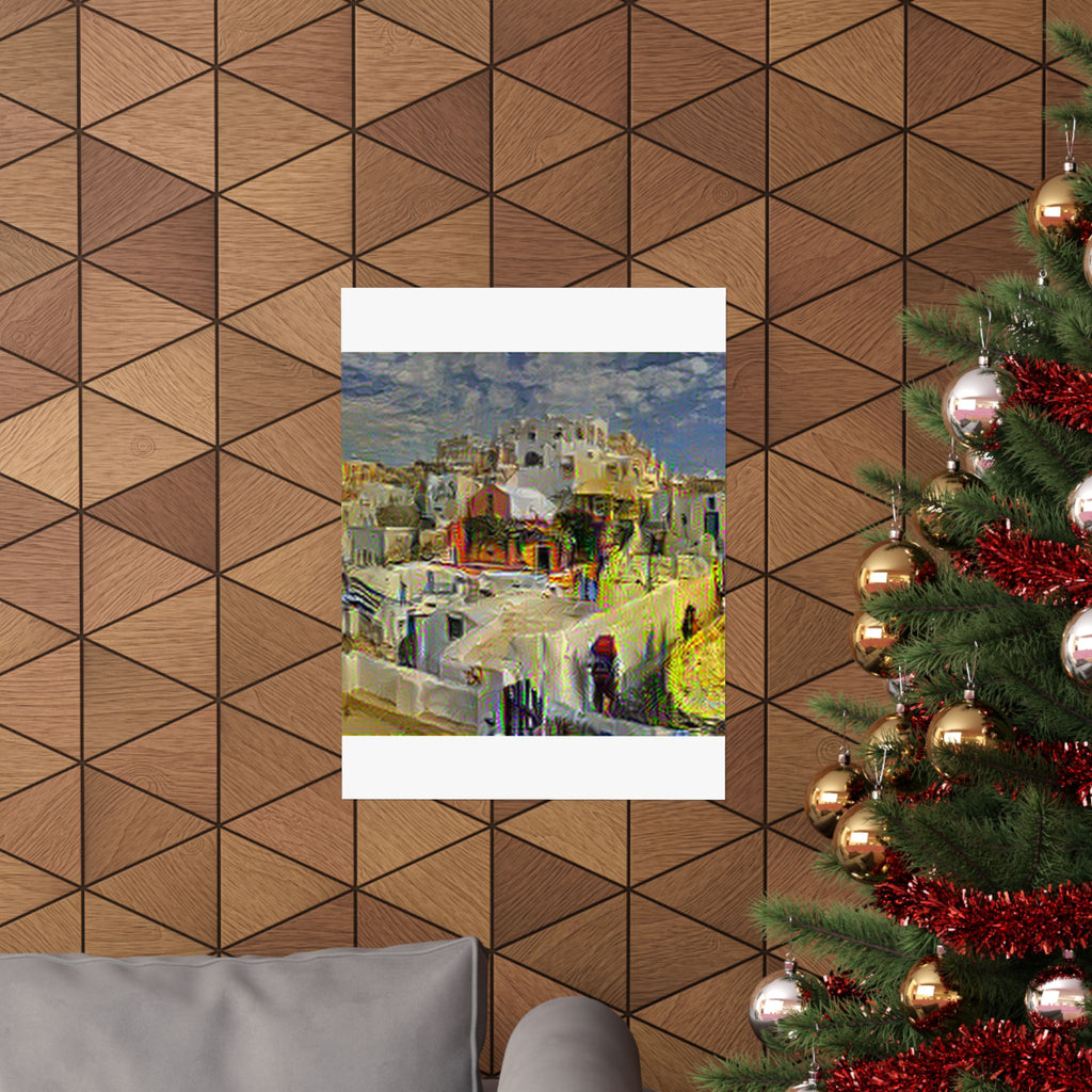 Santorini in Cafe Terrace Style - Poster Print