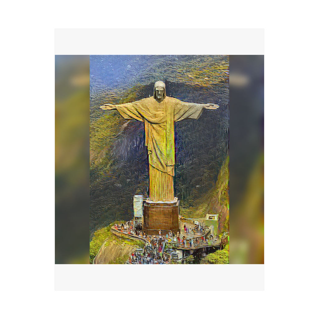 Christ the Redeemer in Cafe Terrace at Night Style - Art Poster Print