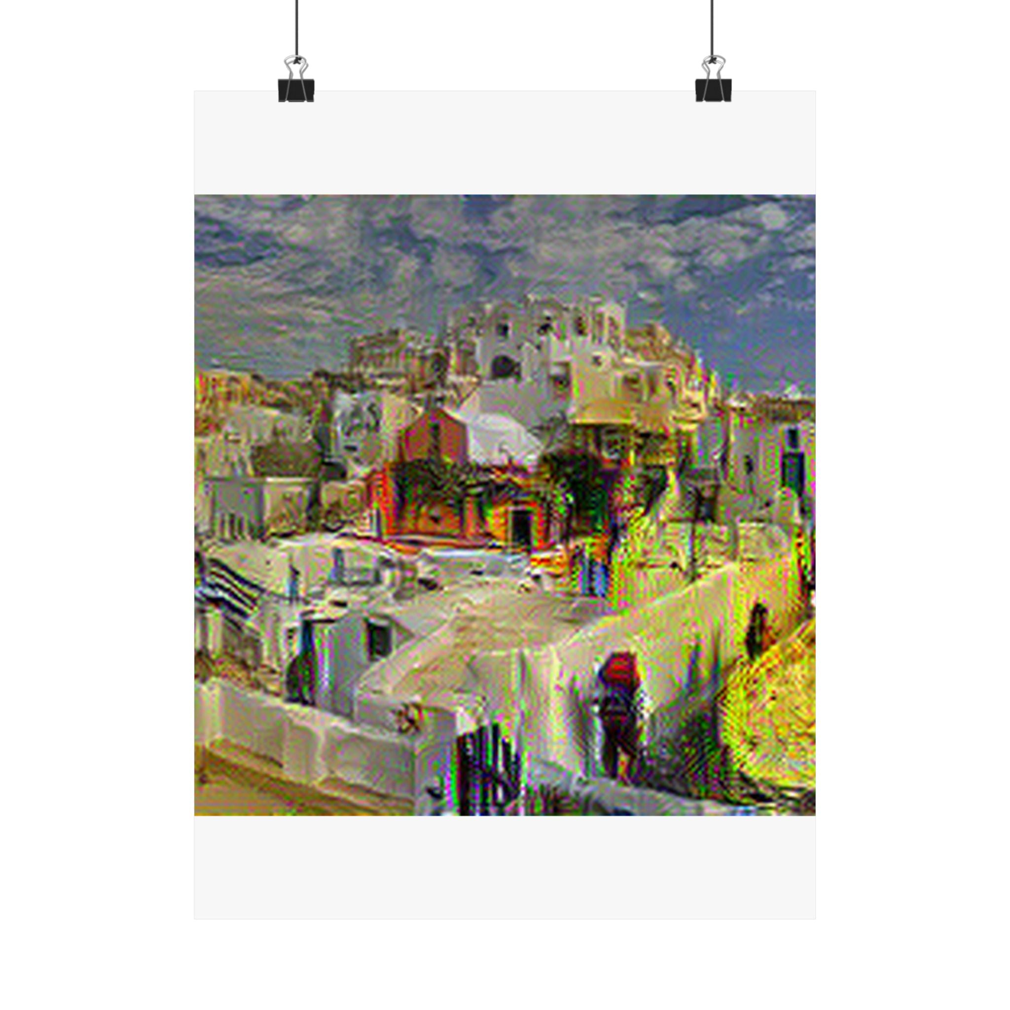 Santorini in Cafe Terrace Style - Poster Print