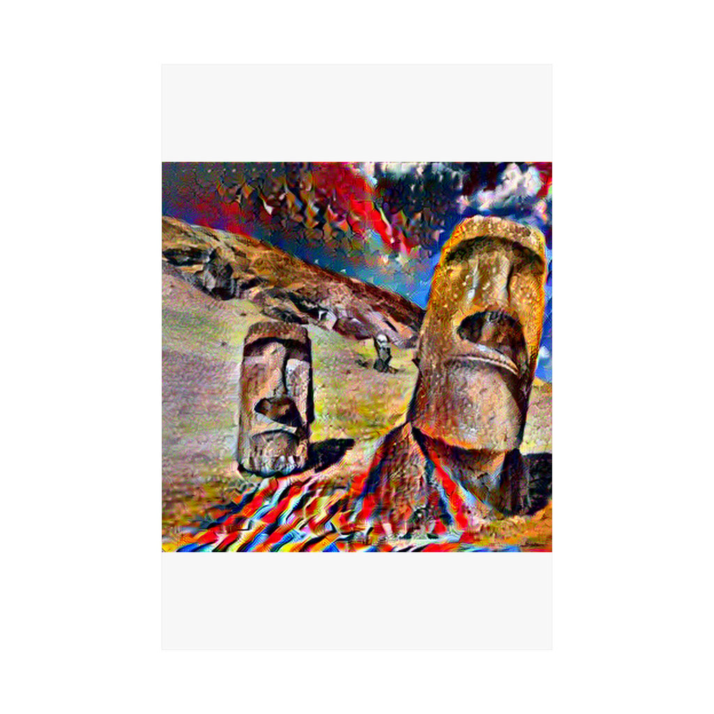 Moai Statues in Composition VII Style | Wassily Kandinsky Inspired Art