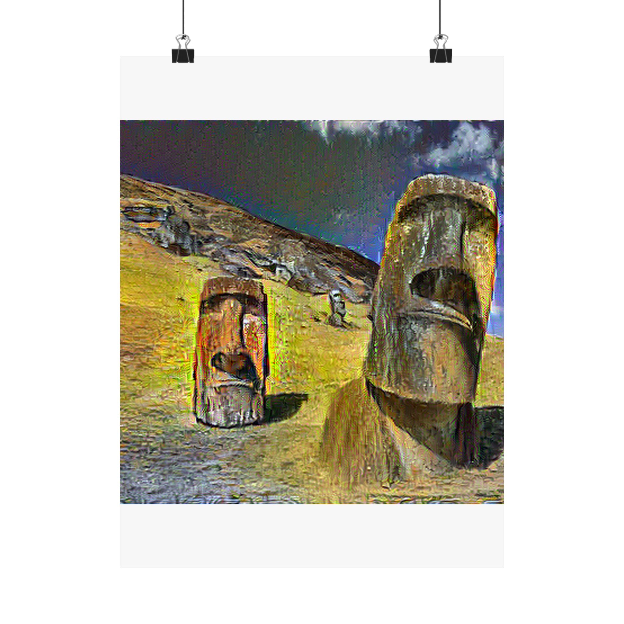 Moai in Cafe Terrace Style - Poster Print