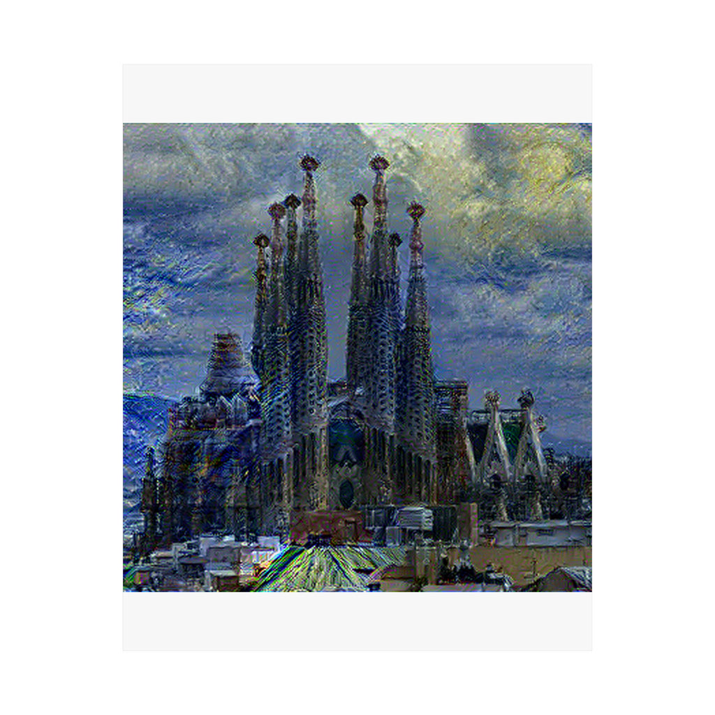 Sagrada Familia in Starry Night Style - Poster Print