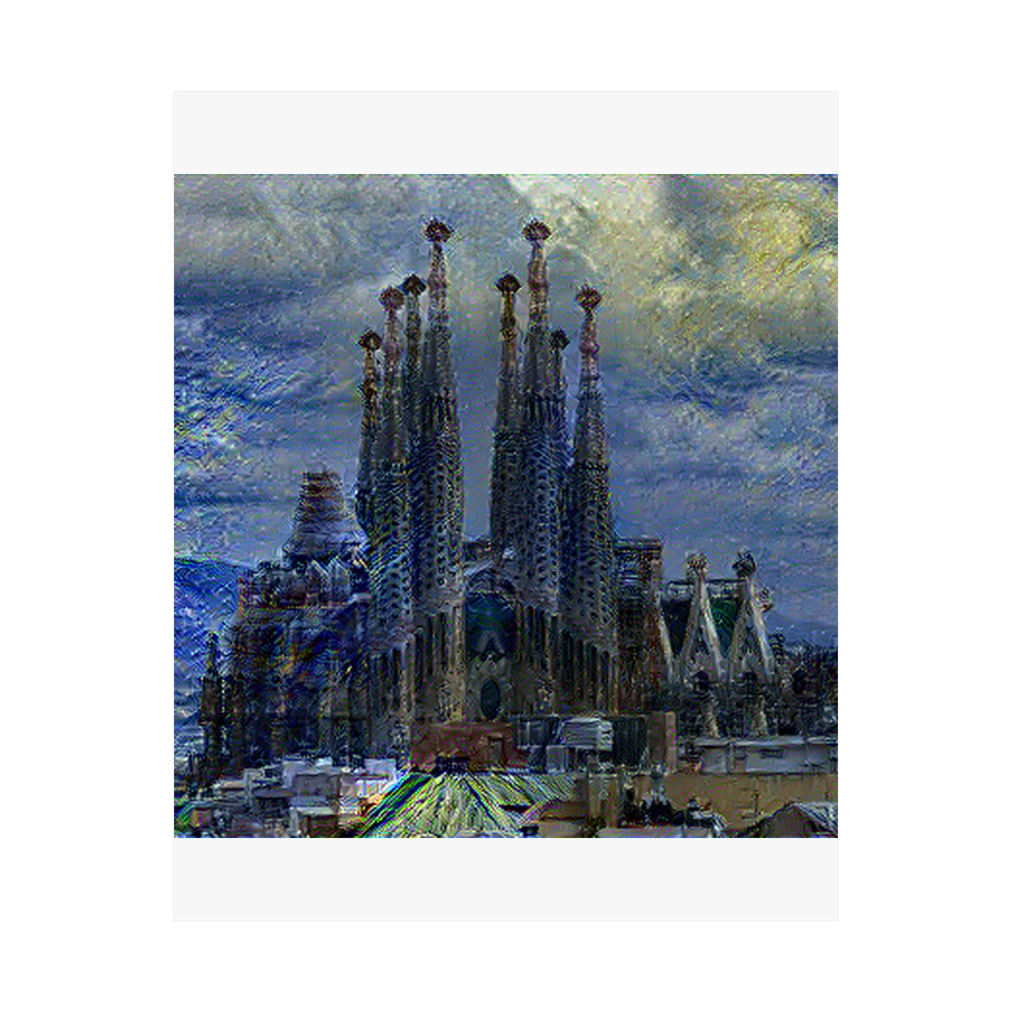 Sagrada Familia in Starry Night Style - Poster Print