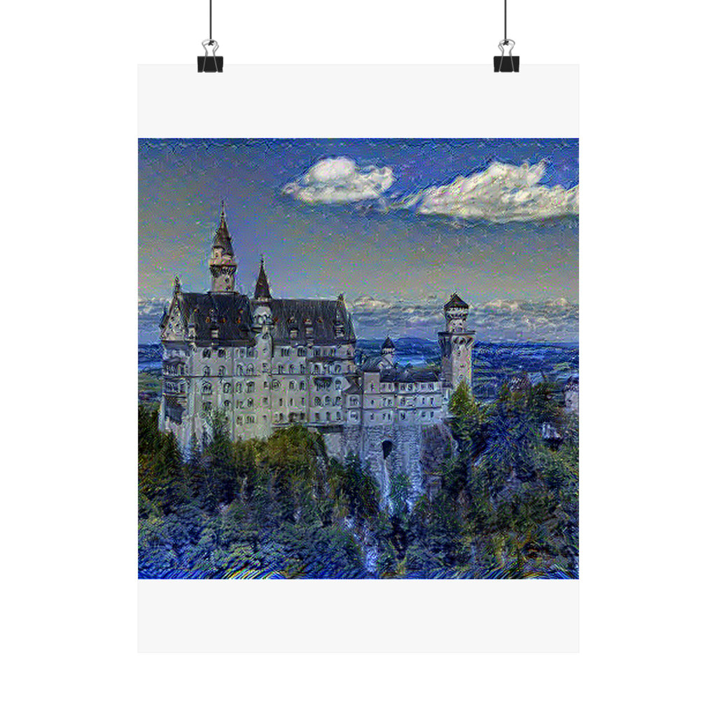 Neuschwanstein Castle in Starry Night Style | Vincent van Gogh Inspired Art