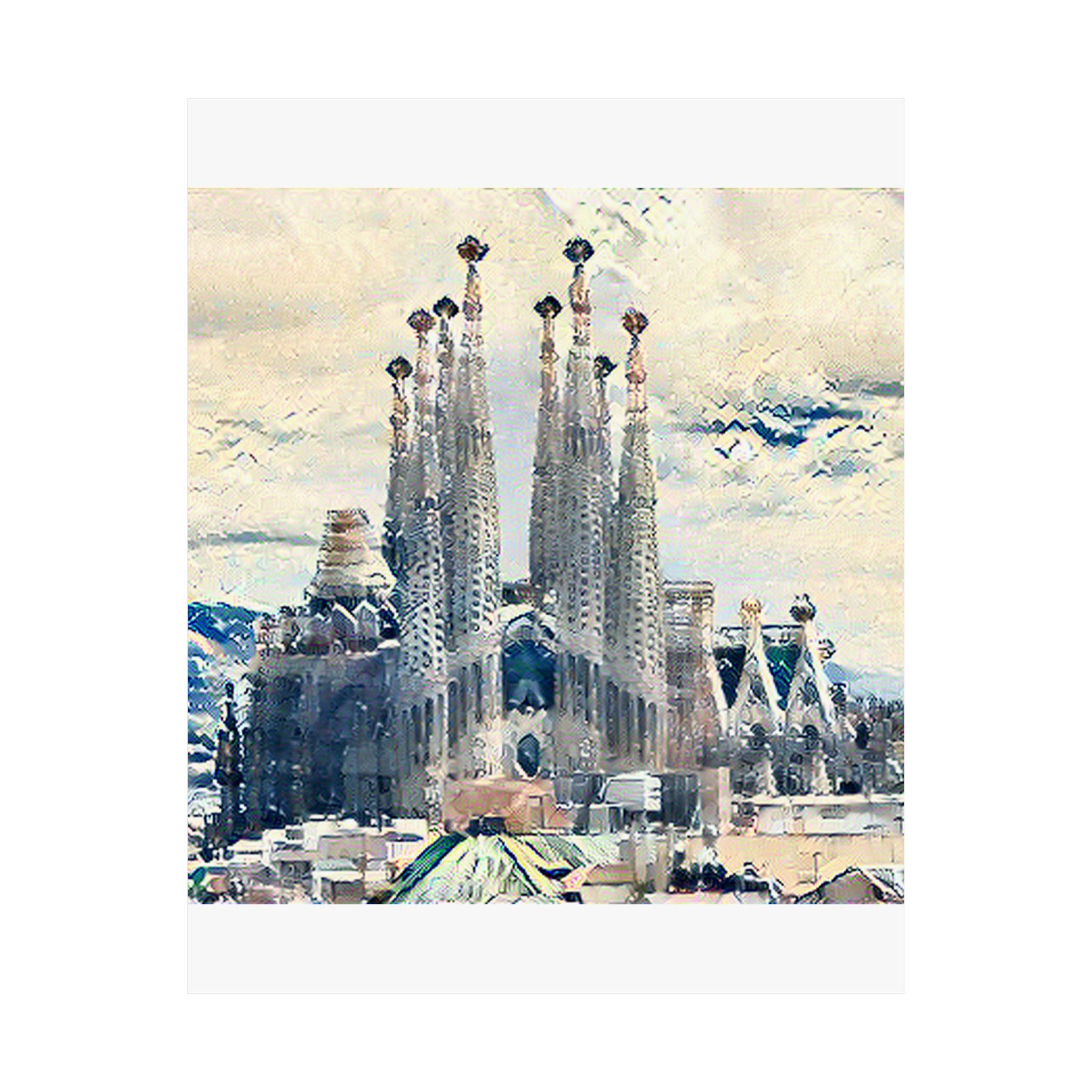 Sagrada Familia in Great Wave Style - Poster Print