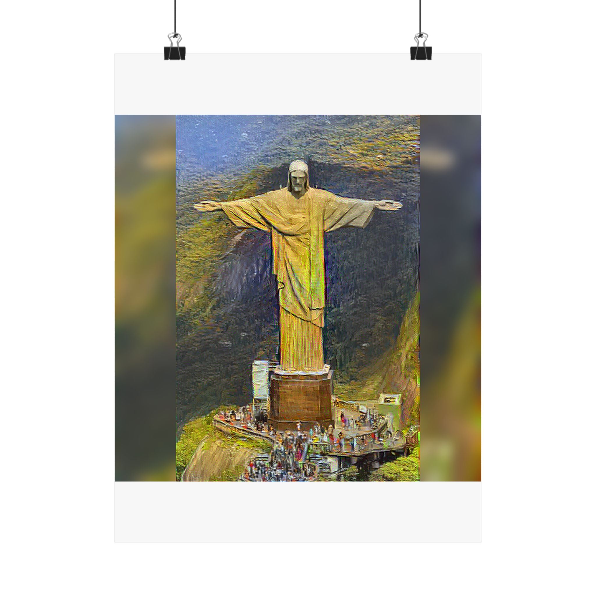 Christ the Redeemer in Cafe Terrace at Night Style - Art Poster Print