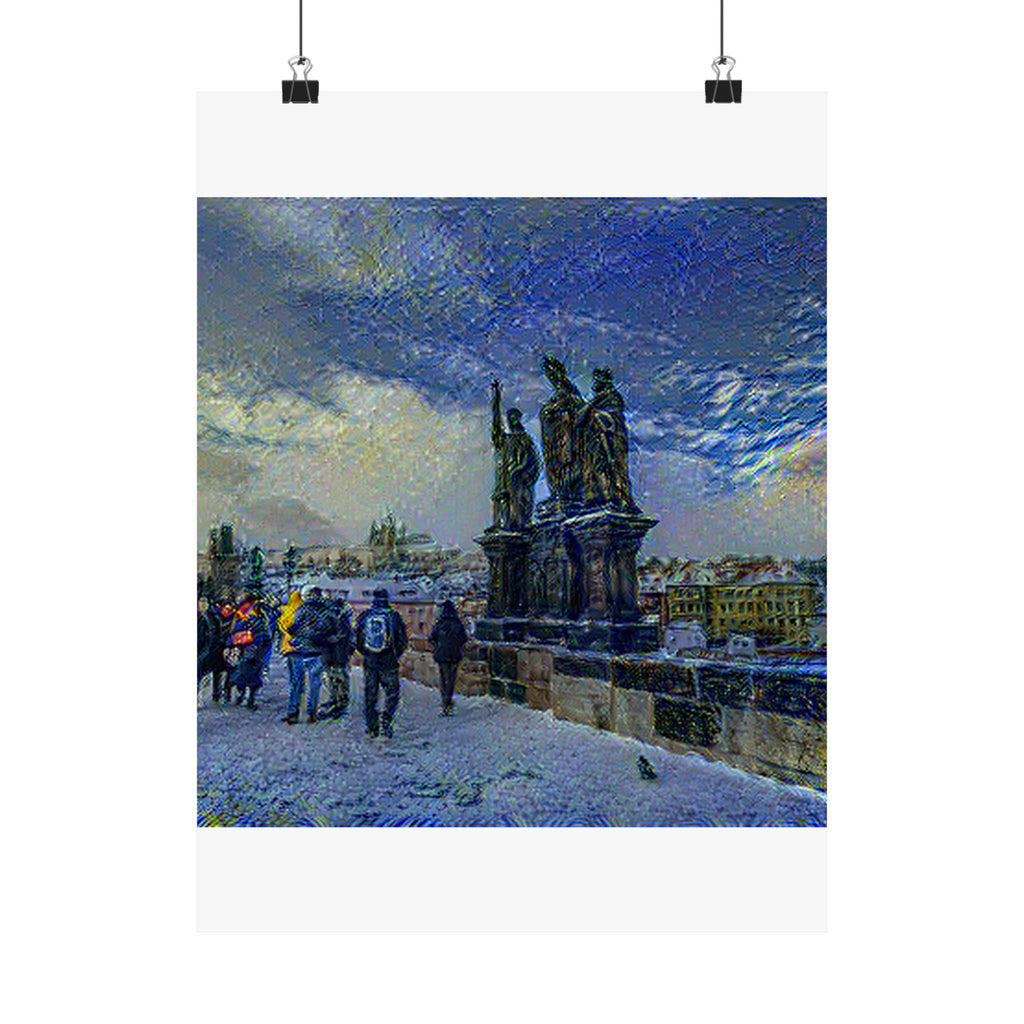Charles Bridge in Starry Night Style | Vincent van Gogh Inspired Art
