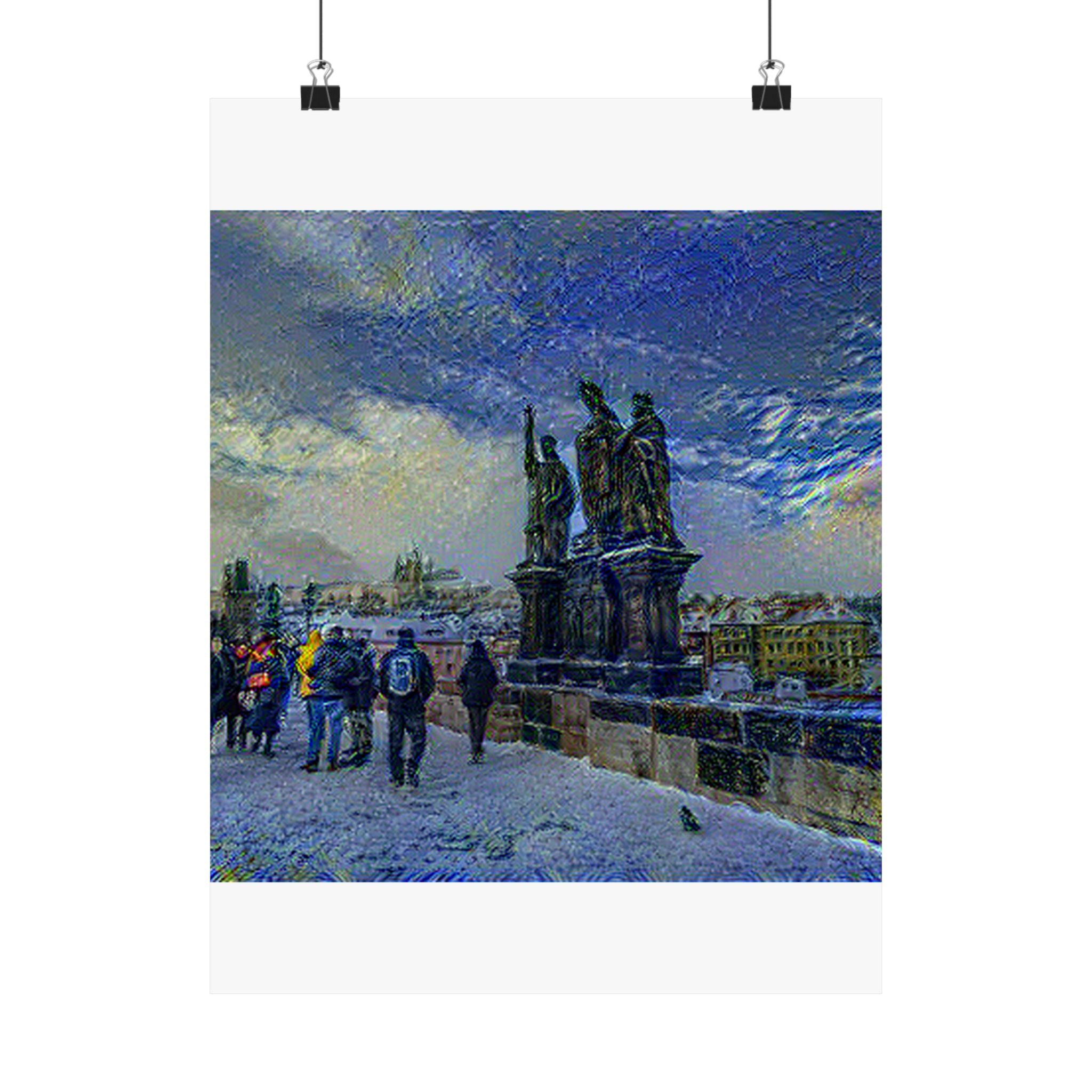 Charles Bridge in Starry Night Style | Vincent van Gogh Inspired Art