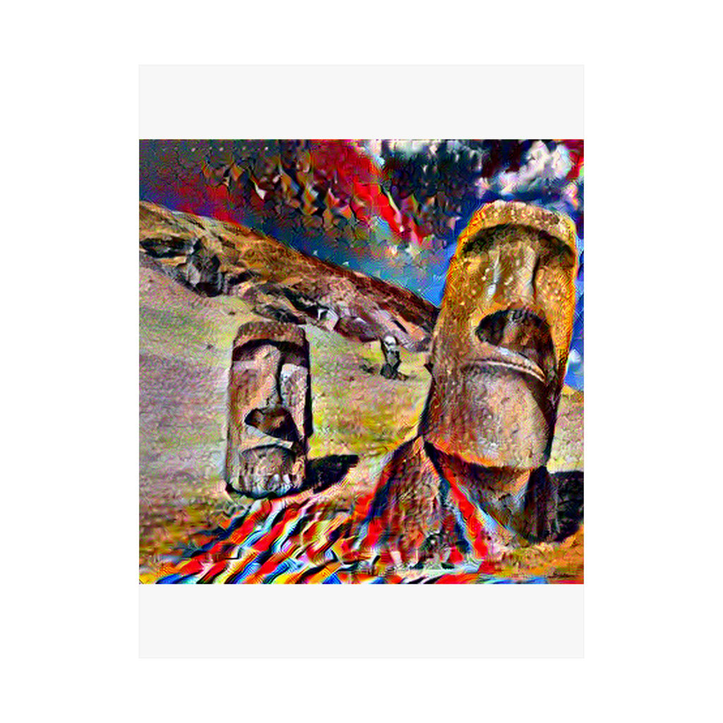 Moai Statues in Composition VII Style | Wassily Kandinsky Inspired Art