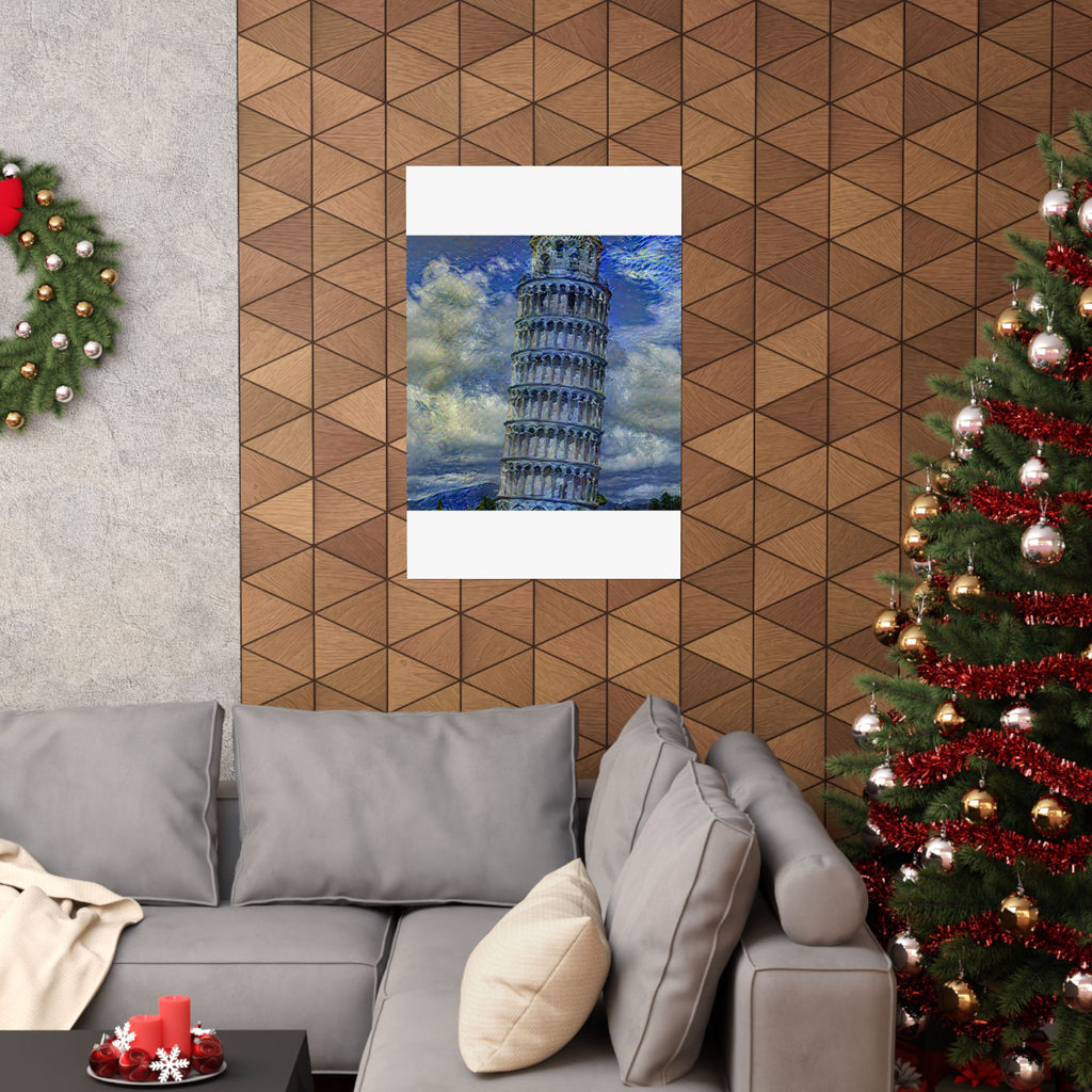 Tower Of Pisa in Starry Night Style - Poster Print