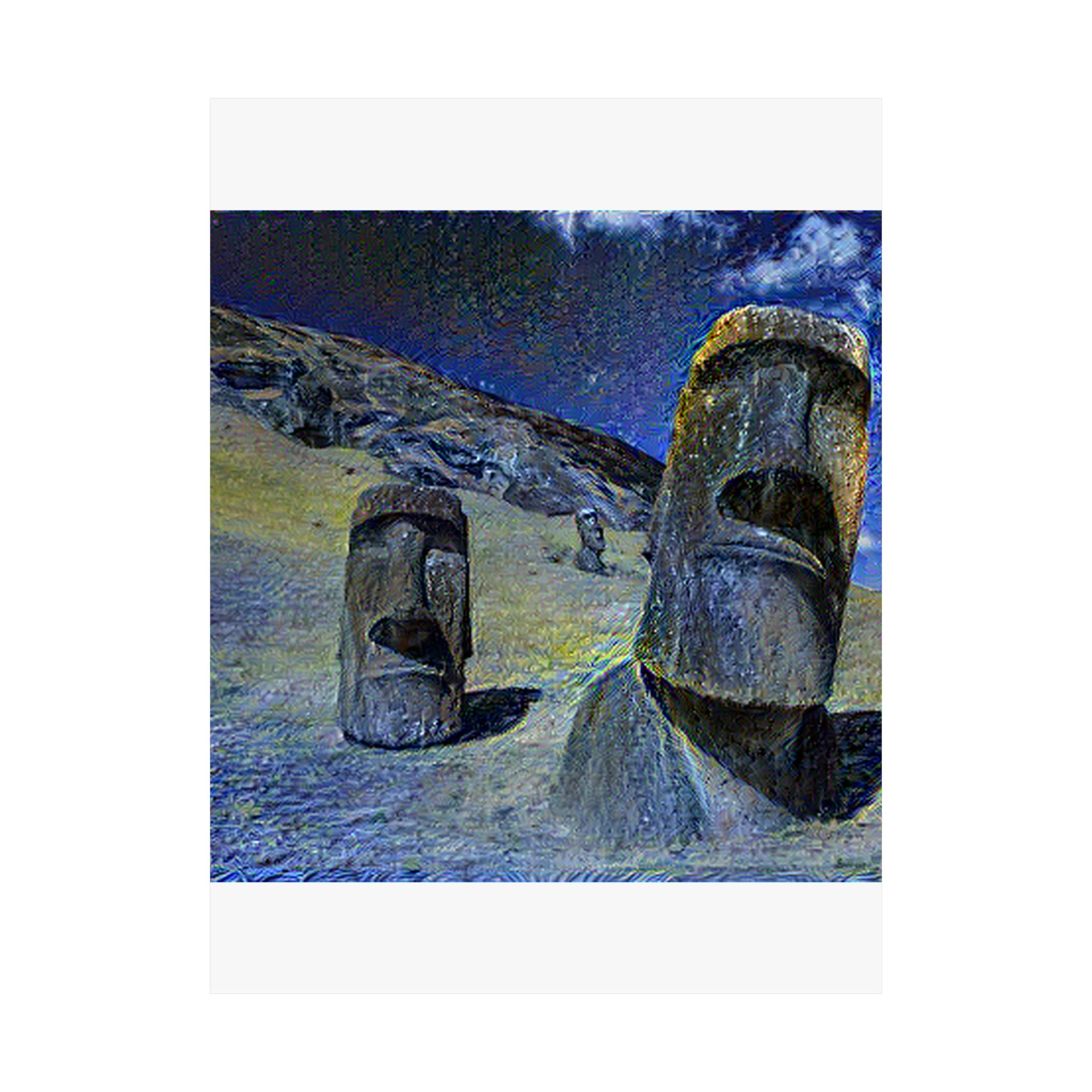Moai in Starry Night Style - Poster Print