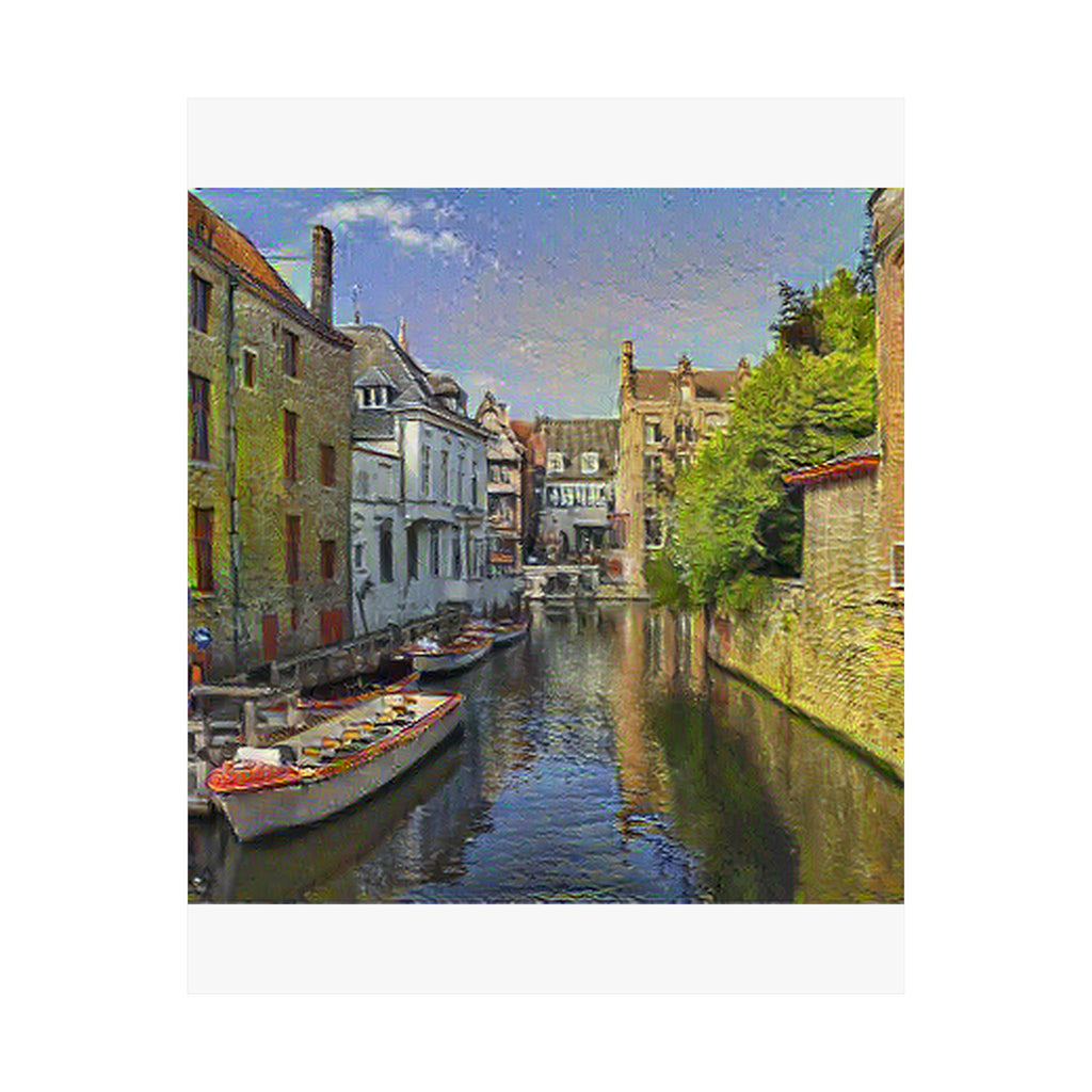 Bruges Medieval Center in Cafe Terrace at Night Style | Vincent van Gogh Inspired Art