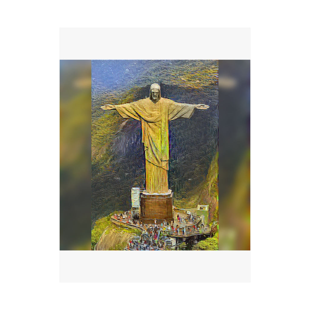 Christ the Redeemer in Cafe Terrace at Night Style - Art Poster Print