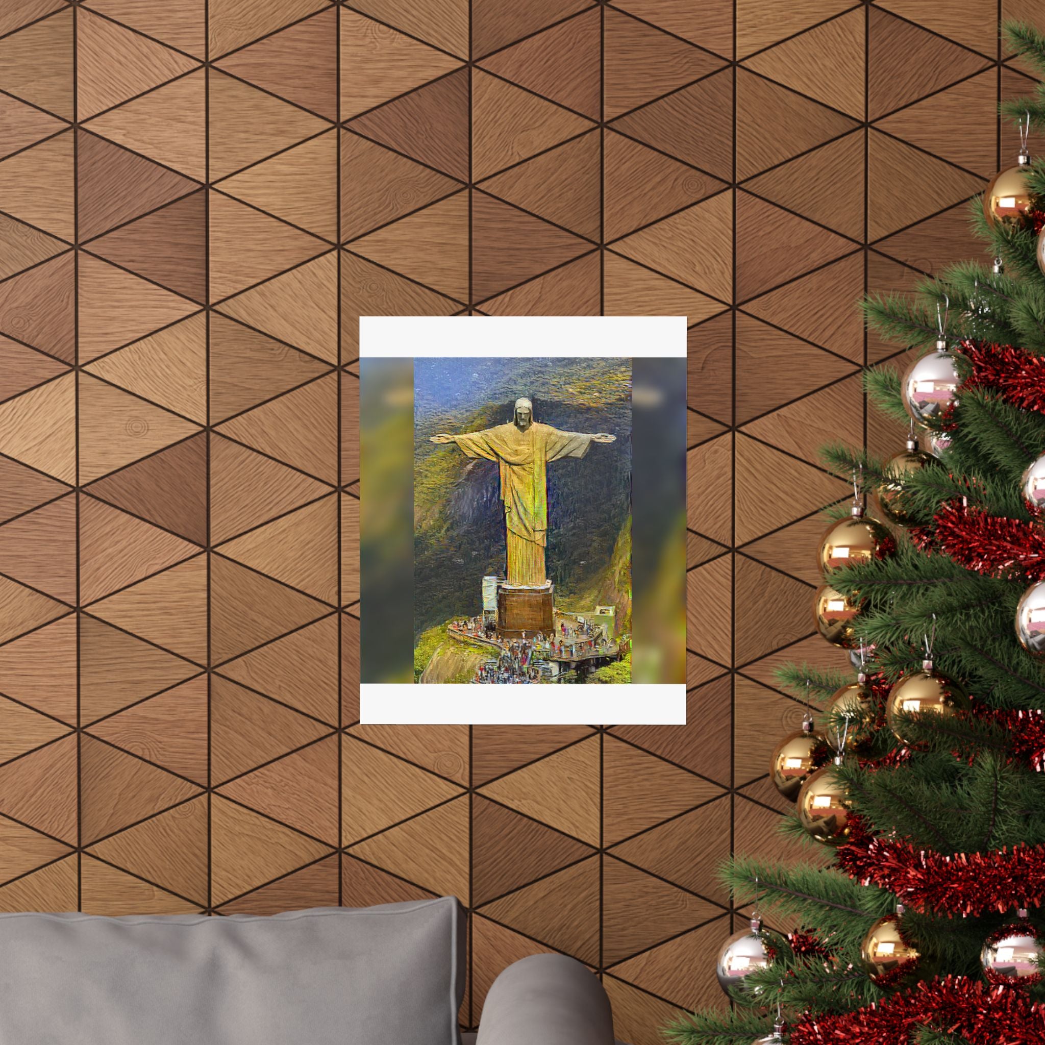 Christ the Redeemer in Cafe Terrace at Night Style - Art Poster Print