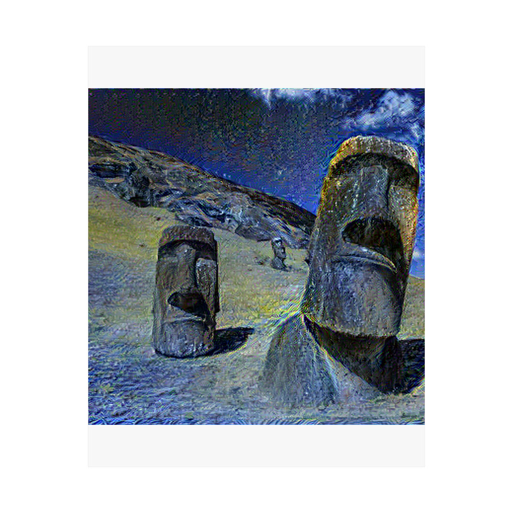 Moai in Starry Night Style - Poster Print