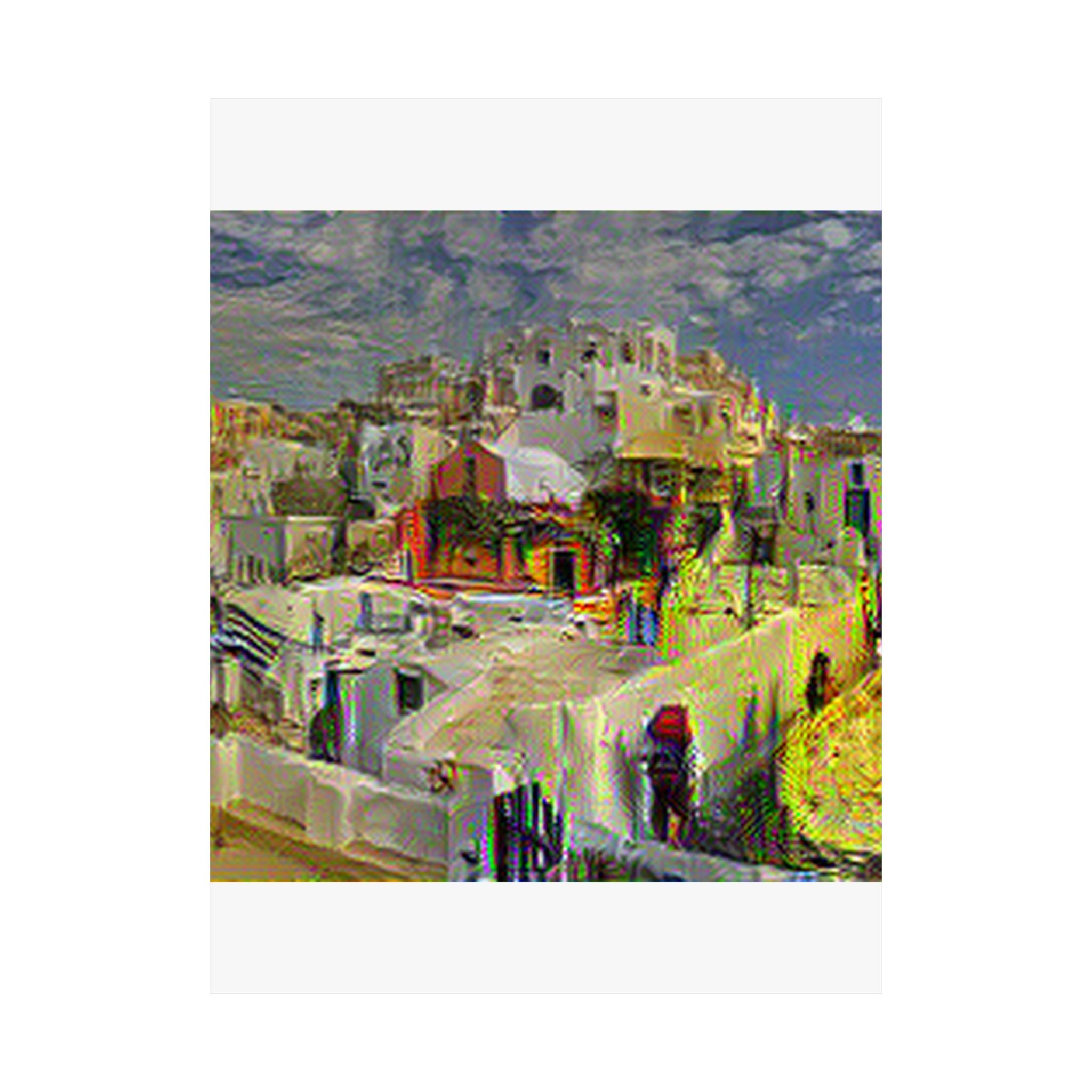 Santorini in Cafe Terrace Style - Poster Print